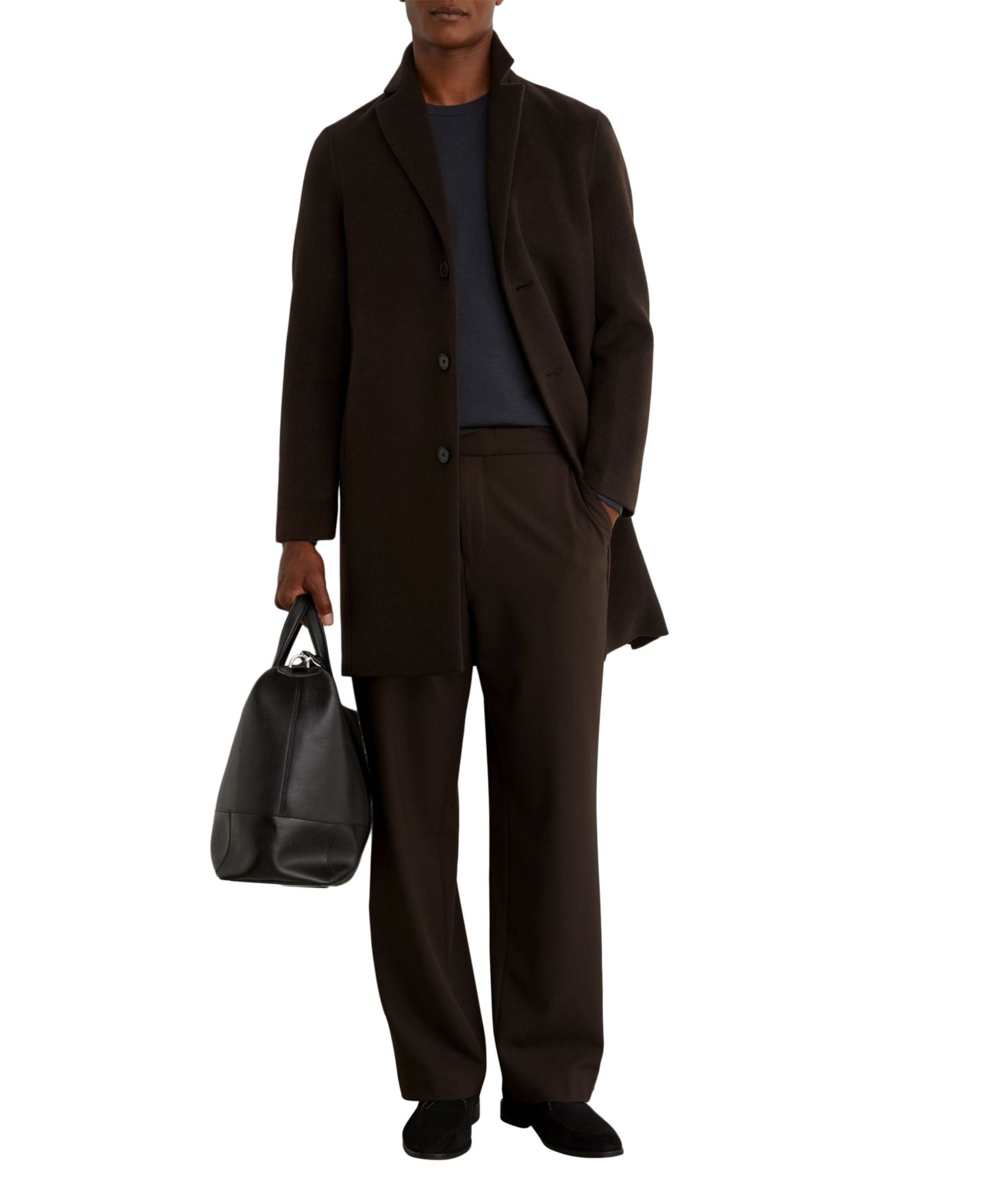 Мужское пальто REISS Knight Single-Breasted Wool-Blend Brushed Overcoat, цвет: Тёмный коричневый — фото 3