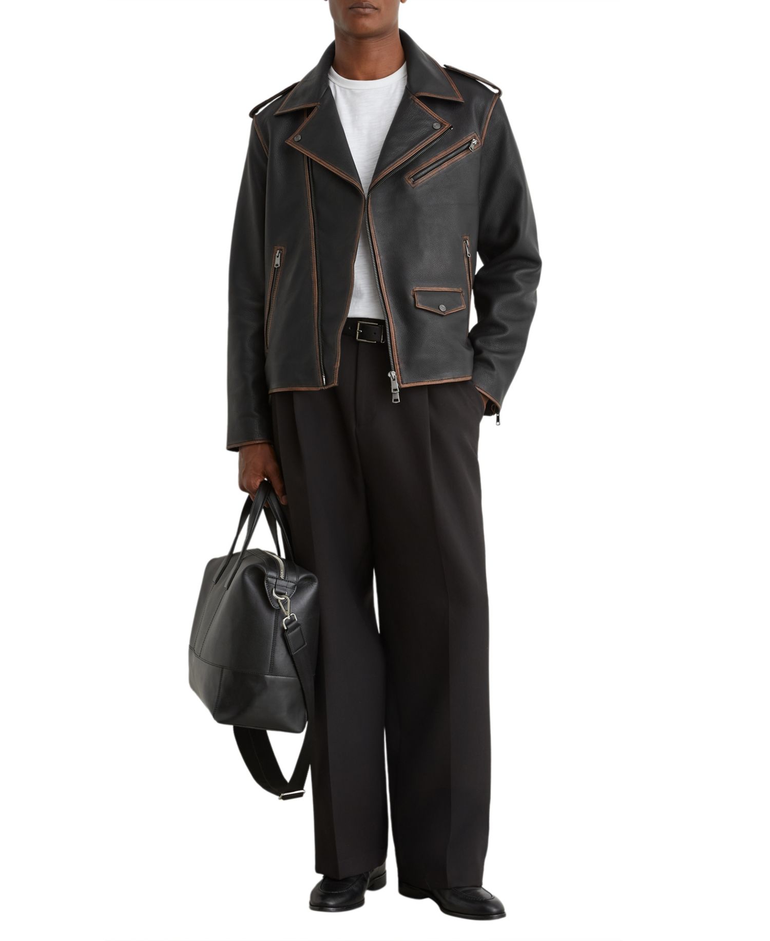 Men's Winnen Leather Burnished-Detail Biker Jacket