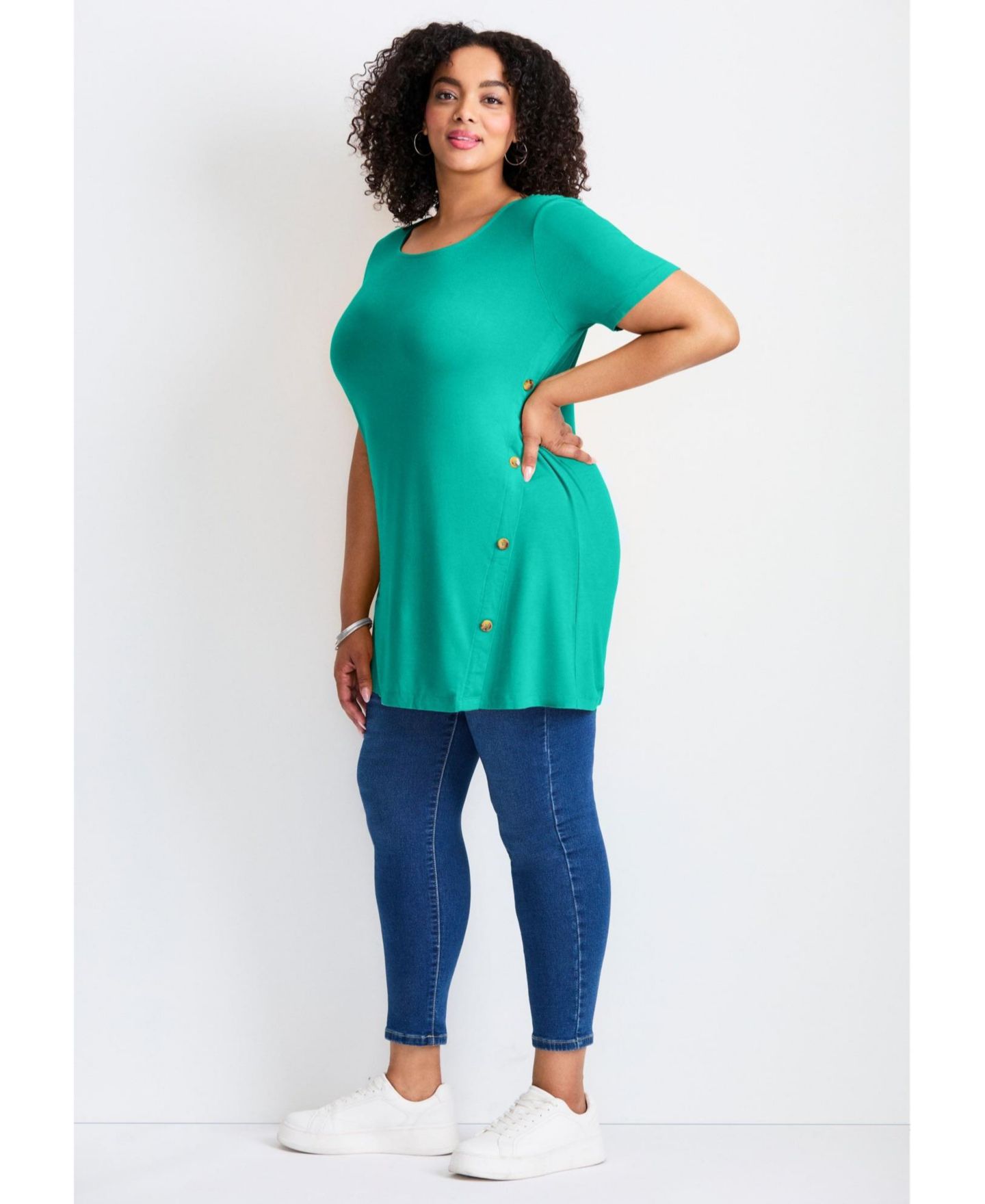 Женская футболка Avenue Plus Size Button Detail Tunic, цвет: Аквамариновый морской — фото 4