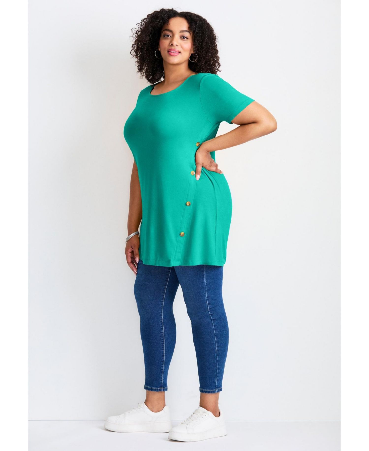 Women's Plus Size Button Detail Tunic Tee