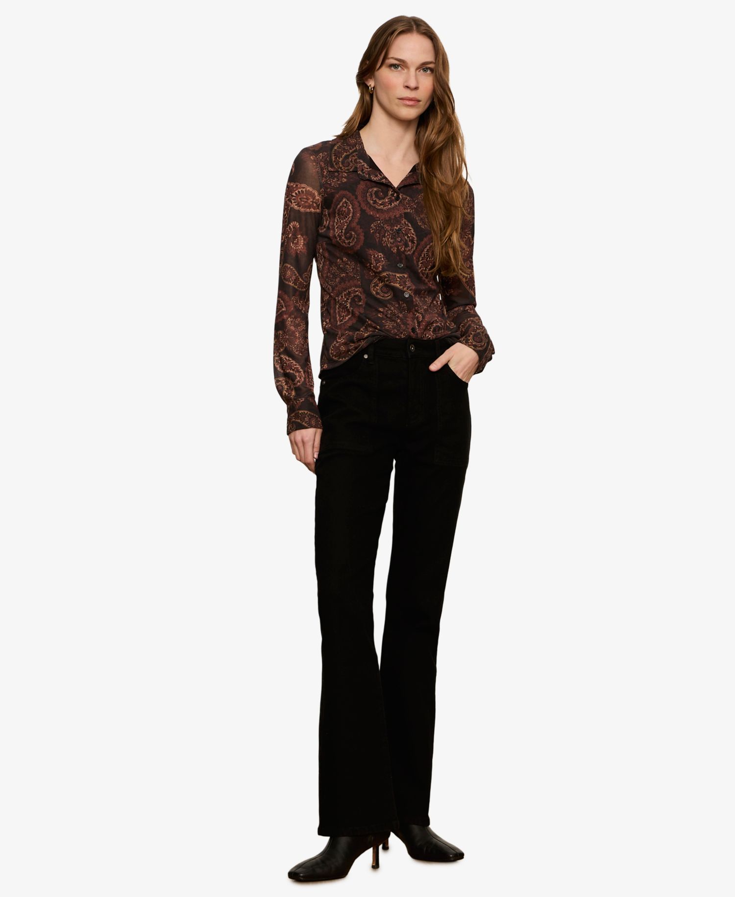 Women's Fitted Mesh Button Down Top