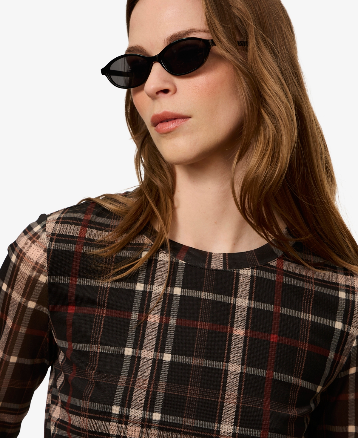 Sanctuary Women's Plaid Mesh 3/4 Sleeve Top