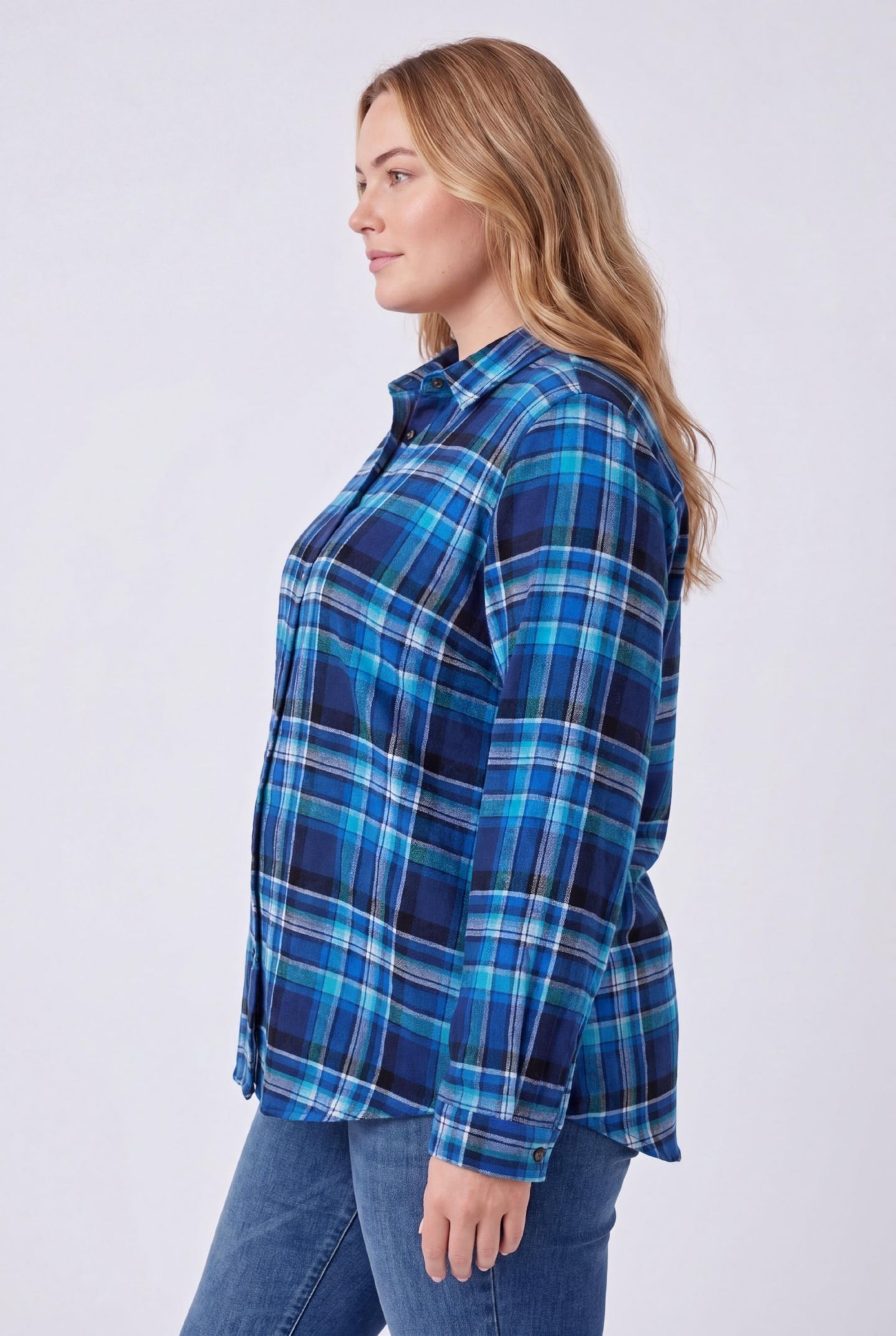 Женская рубашка Woman Within Within Soft Cotton Flannel, цвет: Кобальтовый клетчатый — фото 4