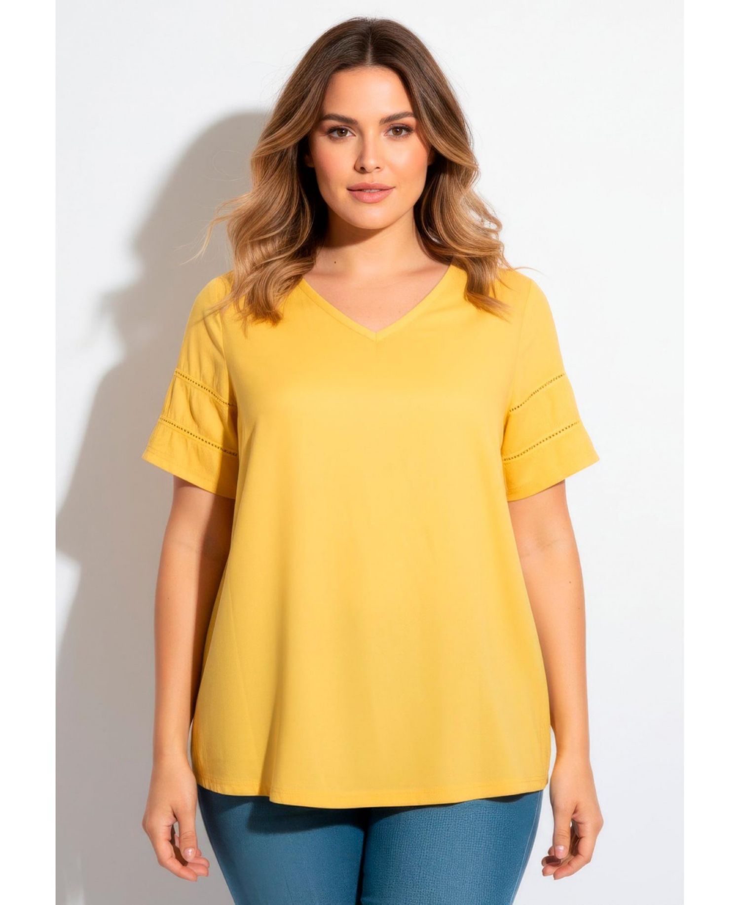 Women's Openwork Trim Short Sleeve Top