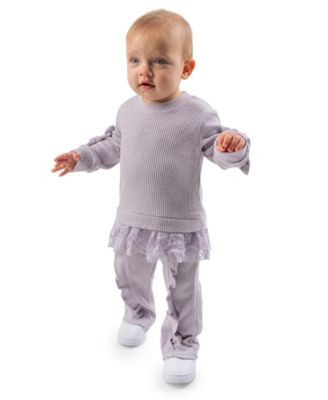 Baby Girls' Lurex Rib Knit Long-Sleeve Top and Ruffle Leggings, 2-Piece Set