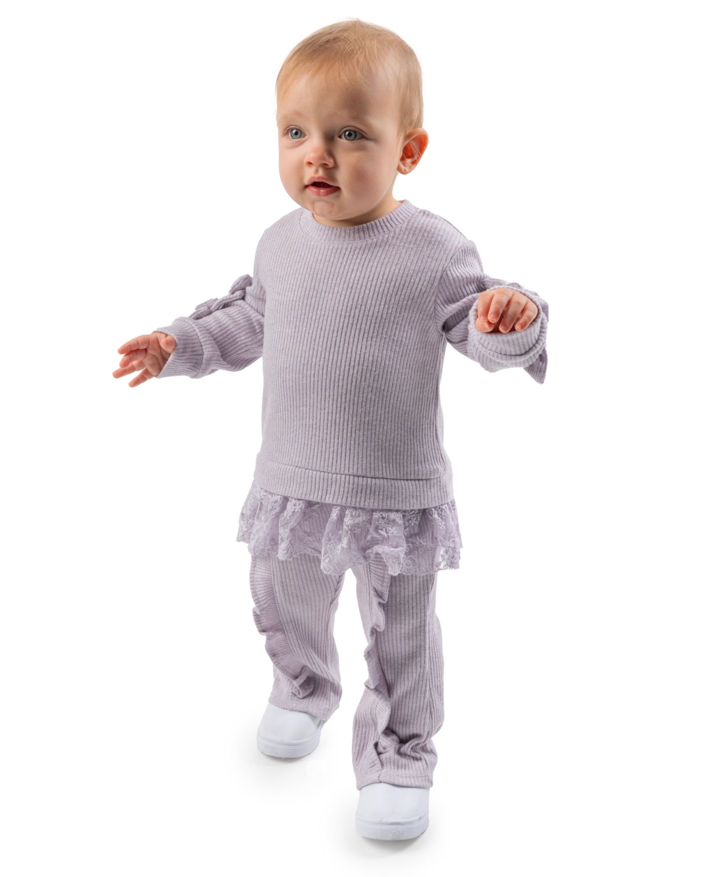 Комплект Rare Editions Lurex Rib Knit Long-Sleeve Top and Ruffle Leggings, 2-Piece Set для девочек-малышей, цвет: Фиолетовый — фото 2