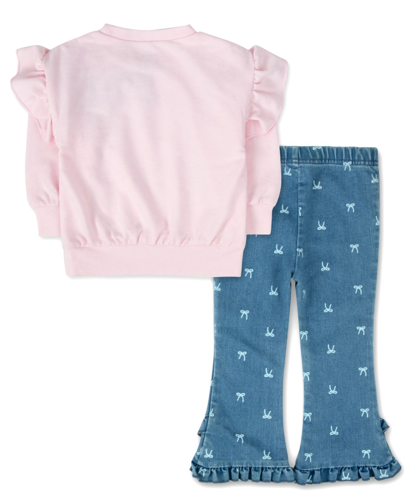 Baby Essentials Baby Girls' Bow Cotton-Blend Long-Sleeve Sweatshirt and Flare Pants, 2-Piece Set, цвет: Розовый / Синий — фото 2