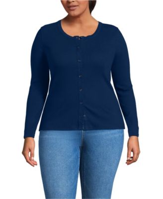 Plus Size Long-Sleeve Micro-Rib Button-Through Cardigan