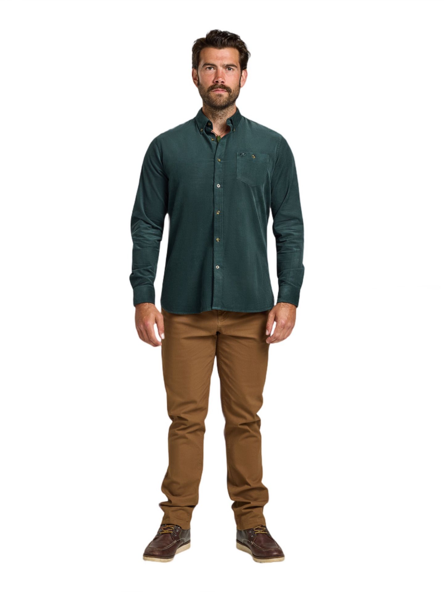 Мужская рубашка Raging Bull Big & Tall Long-Sleeve Soft-Needle Corduroy, цвет: Тёмно-зелёный — фото 4