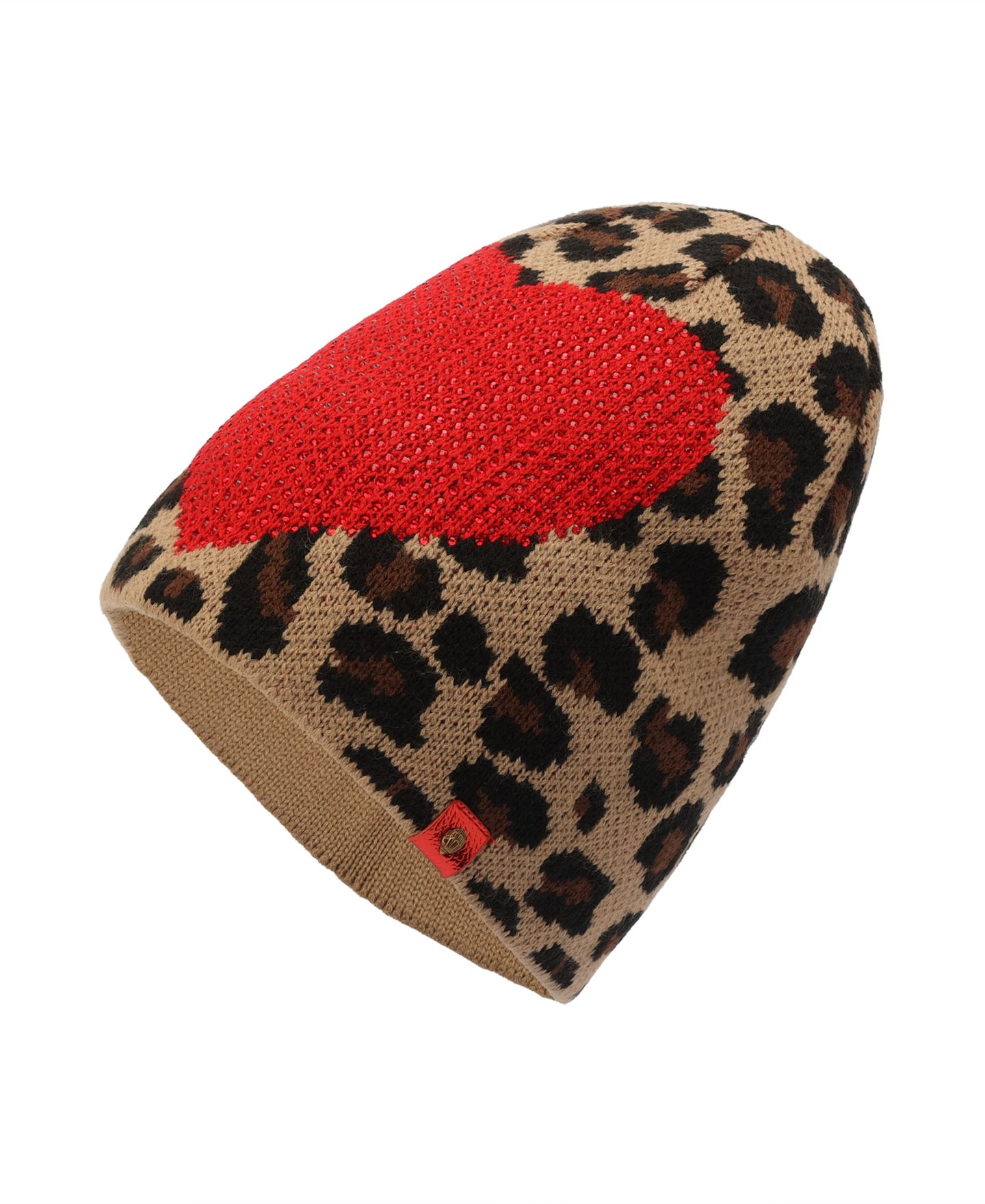 Женская шапка Kurt Geiger London Leopard Print Hotfix Heart, цвет: Красный / Леопардовый — фото 3