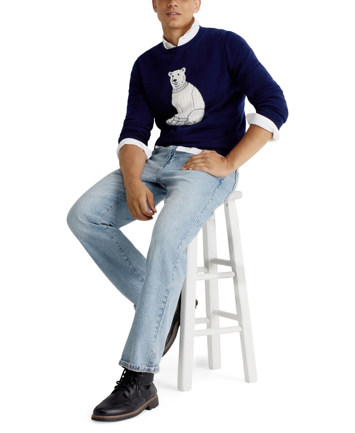 Men's Polar Bear Intarsia Crewneck Sweater