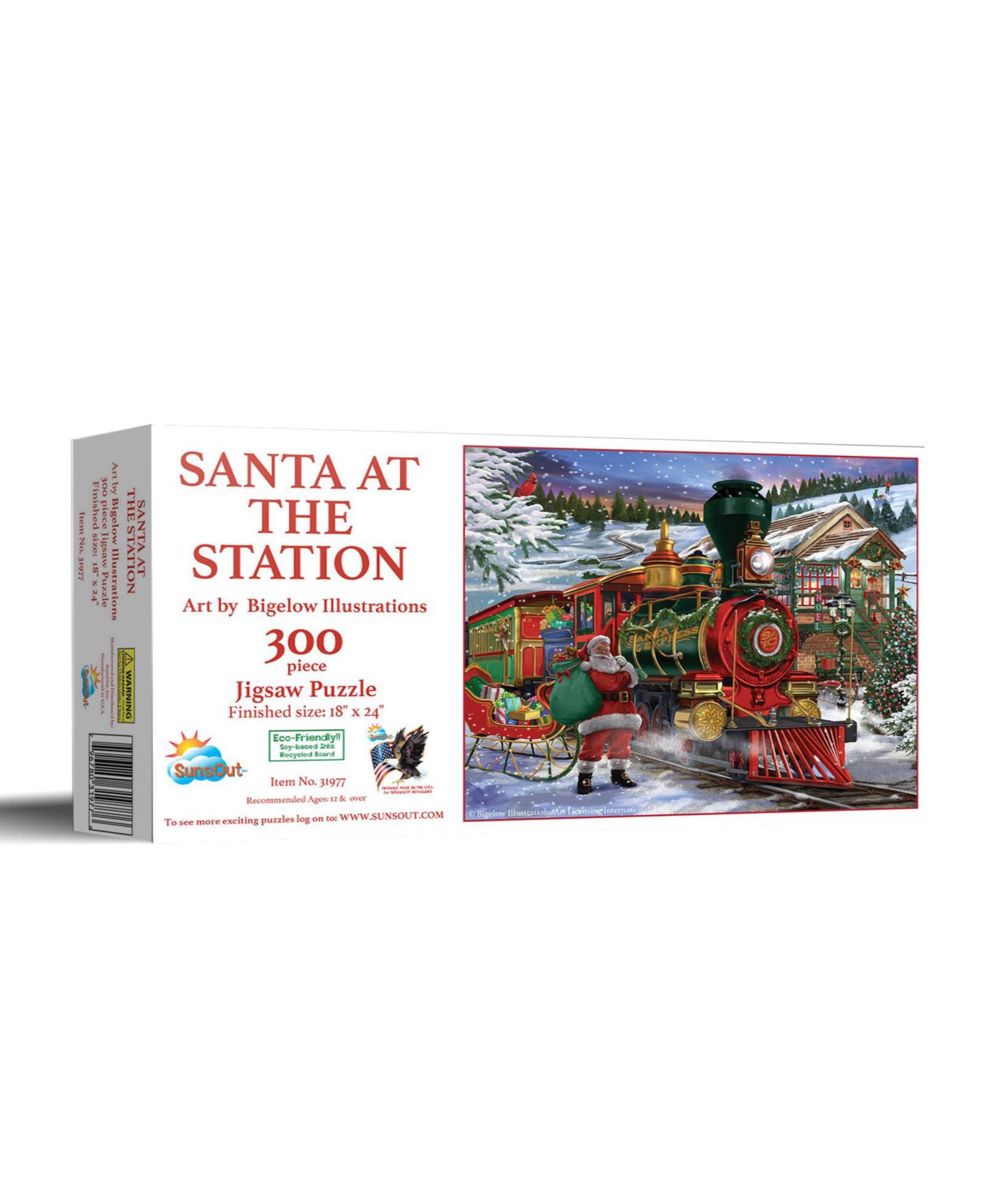 Детский пазл SunsOut Santa at the Station Christmas 300 Piece Jigsaw Puzzle, Ages 15+ — фото 1