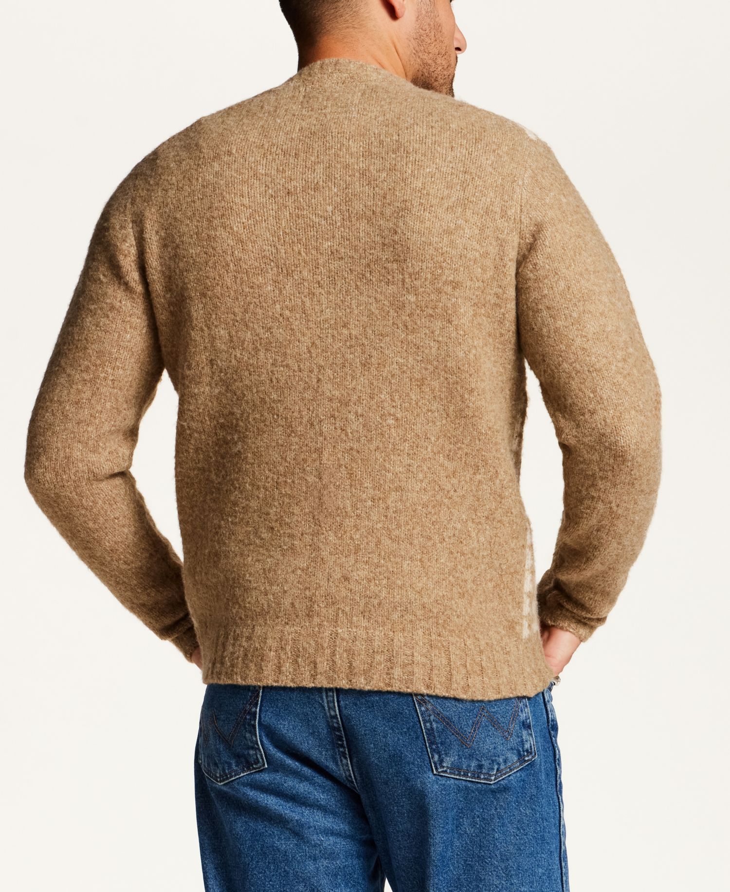 Men's Fuzzy Knit Houndstooth Crew Neck Sweater
