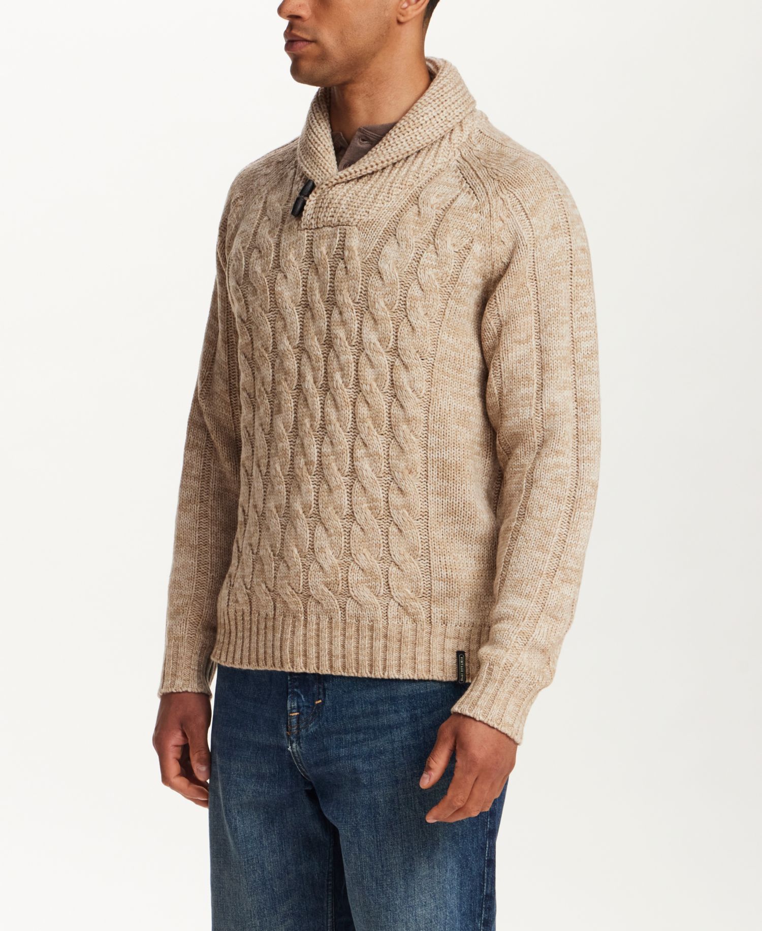 Men's Fisherman Cable-Knit Shawl Collar Pullover Sweater