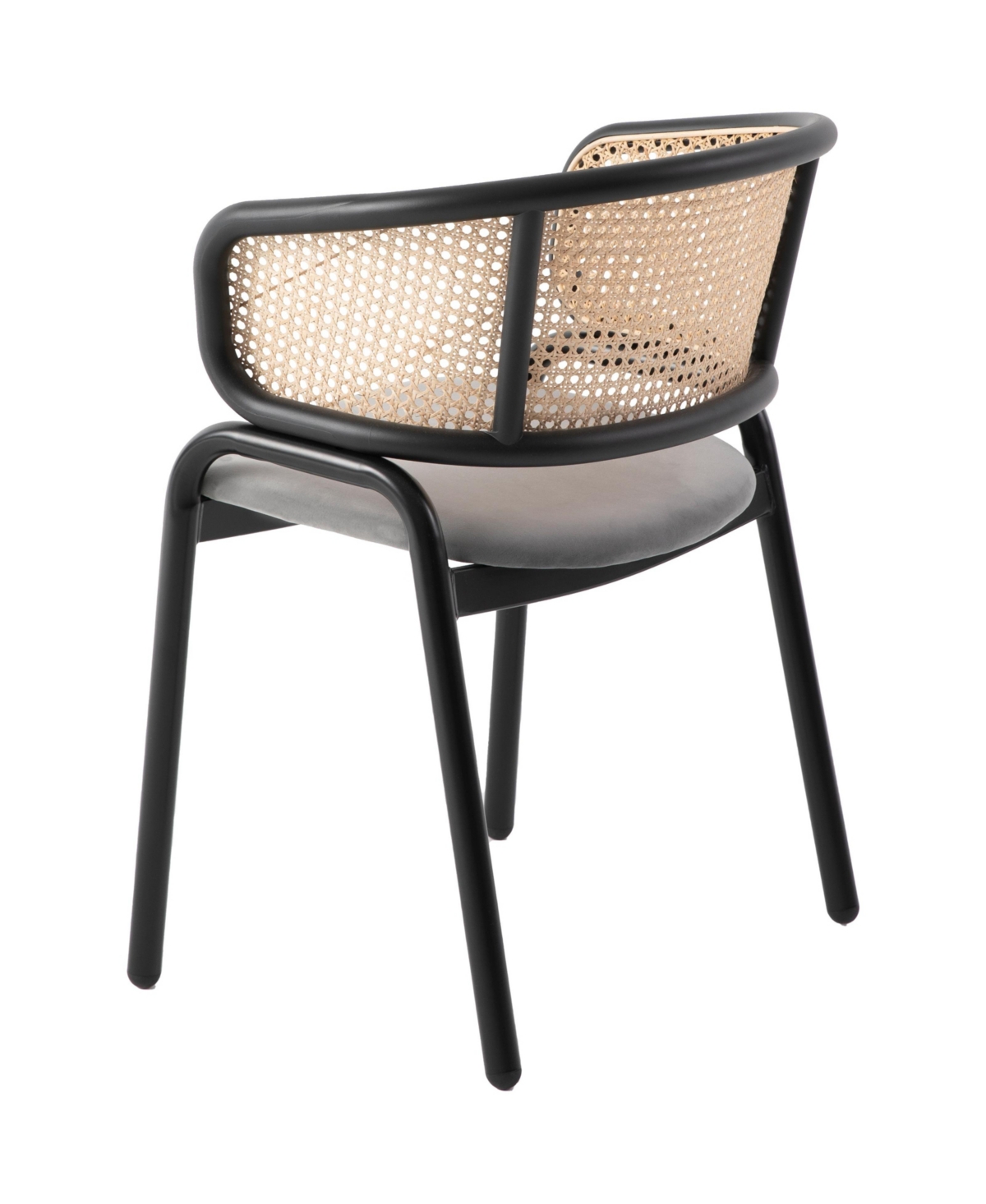 LeisureMod Ervilla 2-pcs Velvet Dining Chair with Rattan Backrest - Modern Kitchen Accent Armchair with Floor Protectors