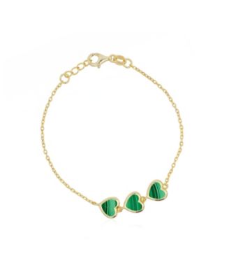 Malachite Trio Heart Bracelet 14K