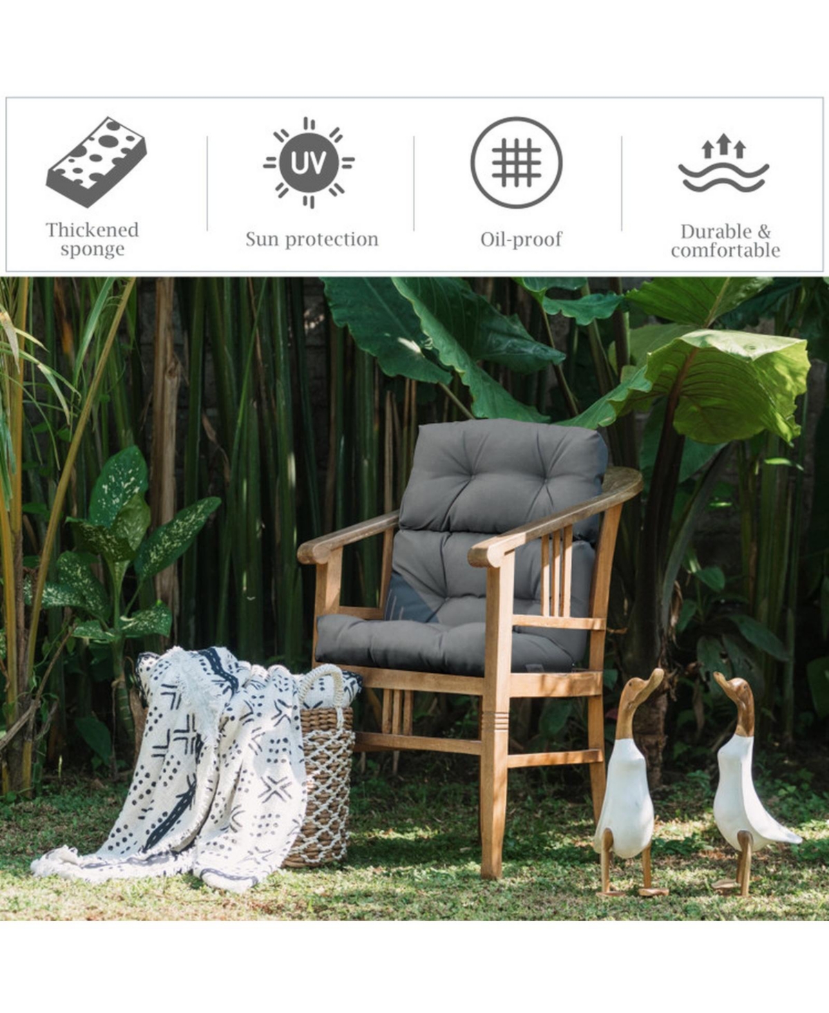 Sugift Set of 2 High Back Outdoor Chair Cushions with 3-Position Adjustable Backrest