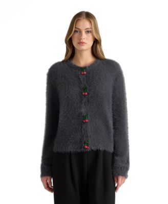 Women's Cherry Long-Sleeve Crew-Neck Cardigan