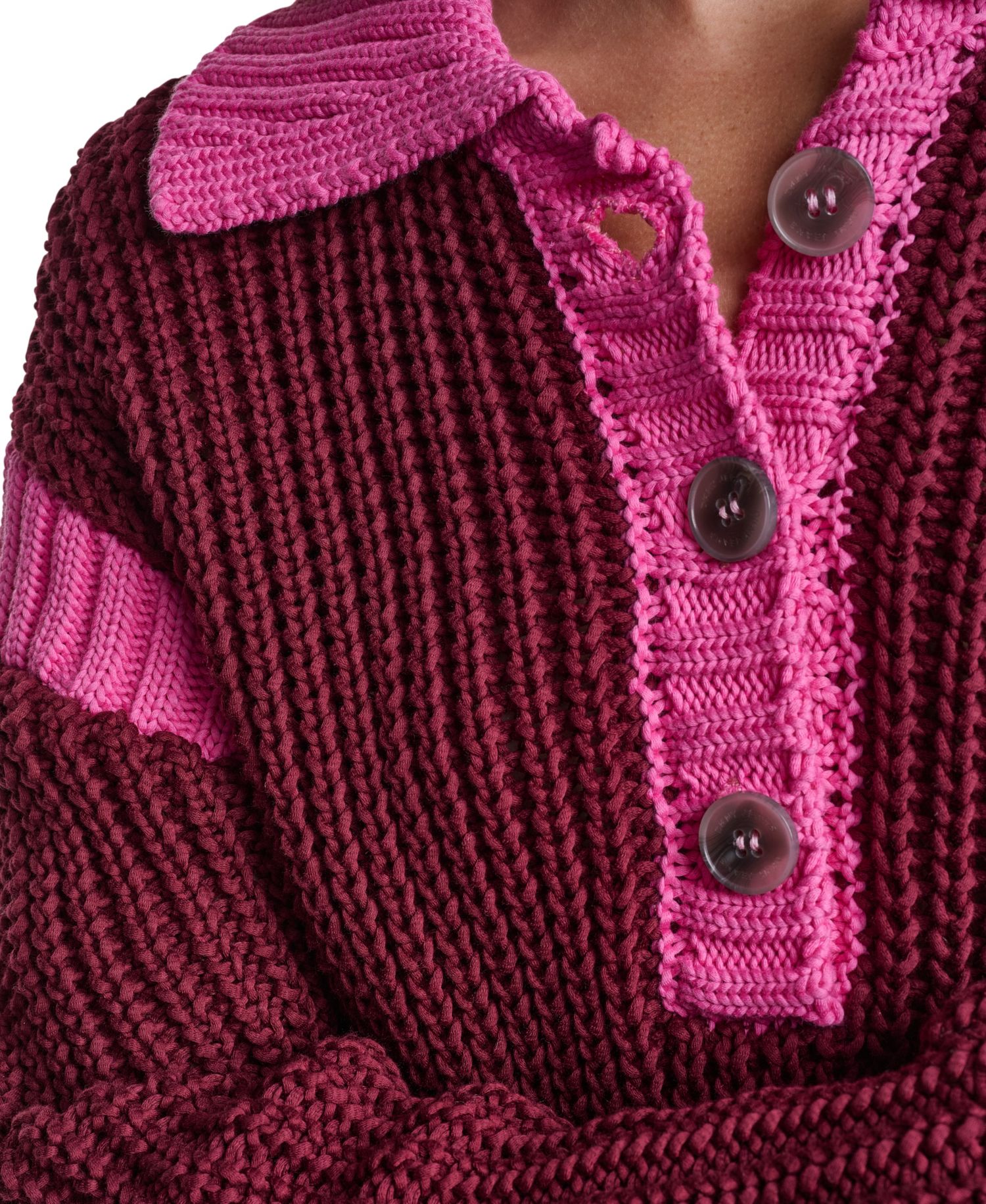 Women's Henley Colorblock Drop-Shoulder Sweater