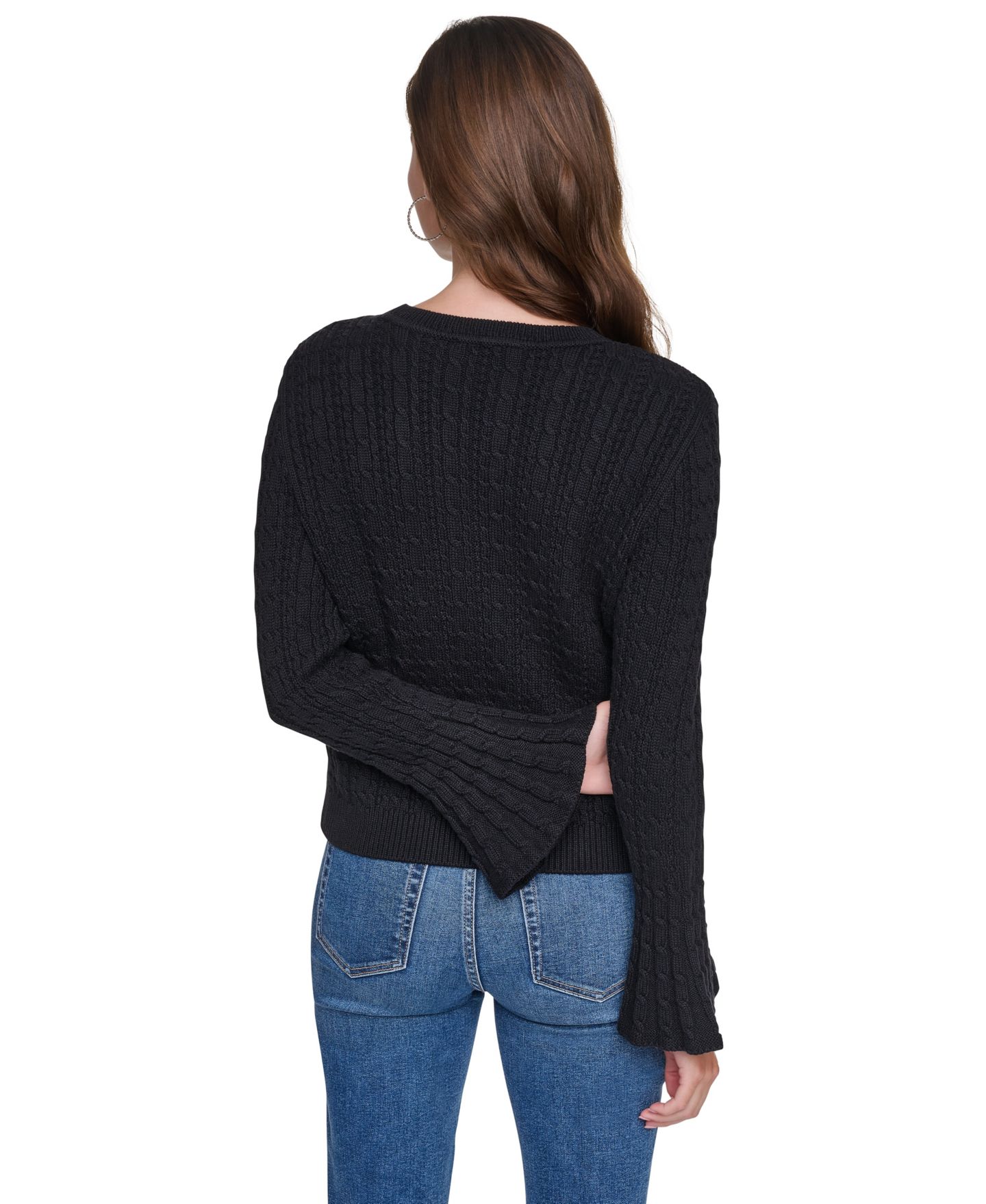 Женский свитер DKNY Jeans Cable-Knit Ruffled-Cuff Pullover, цвет: Чёрный — фото 4