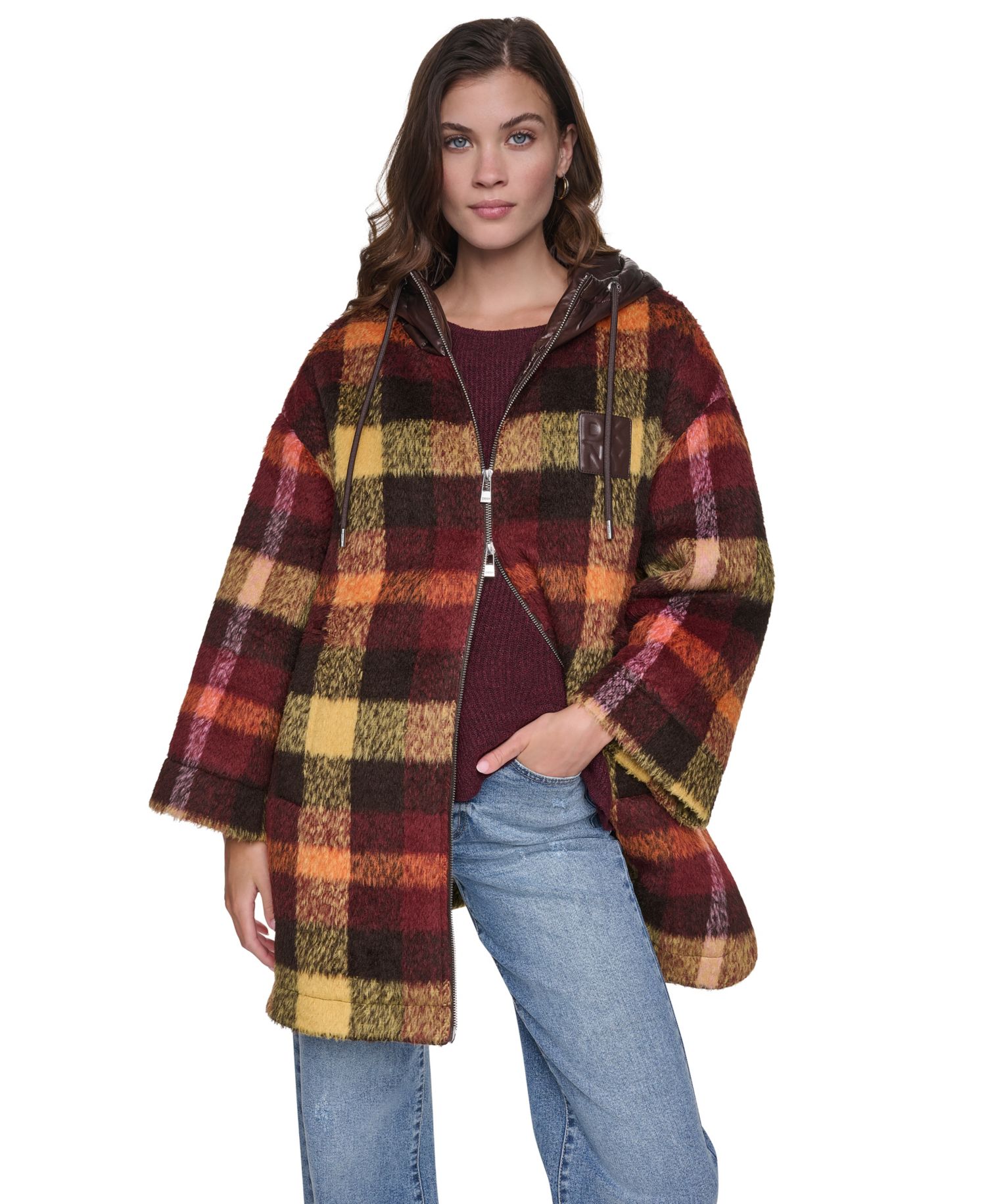 Women's Plaid Quilted-Hood Jacket