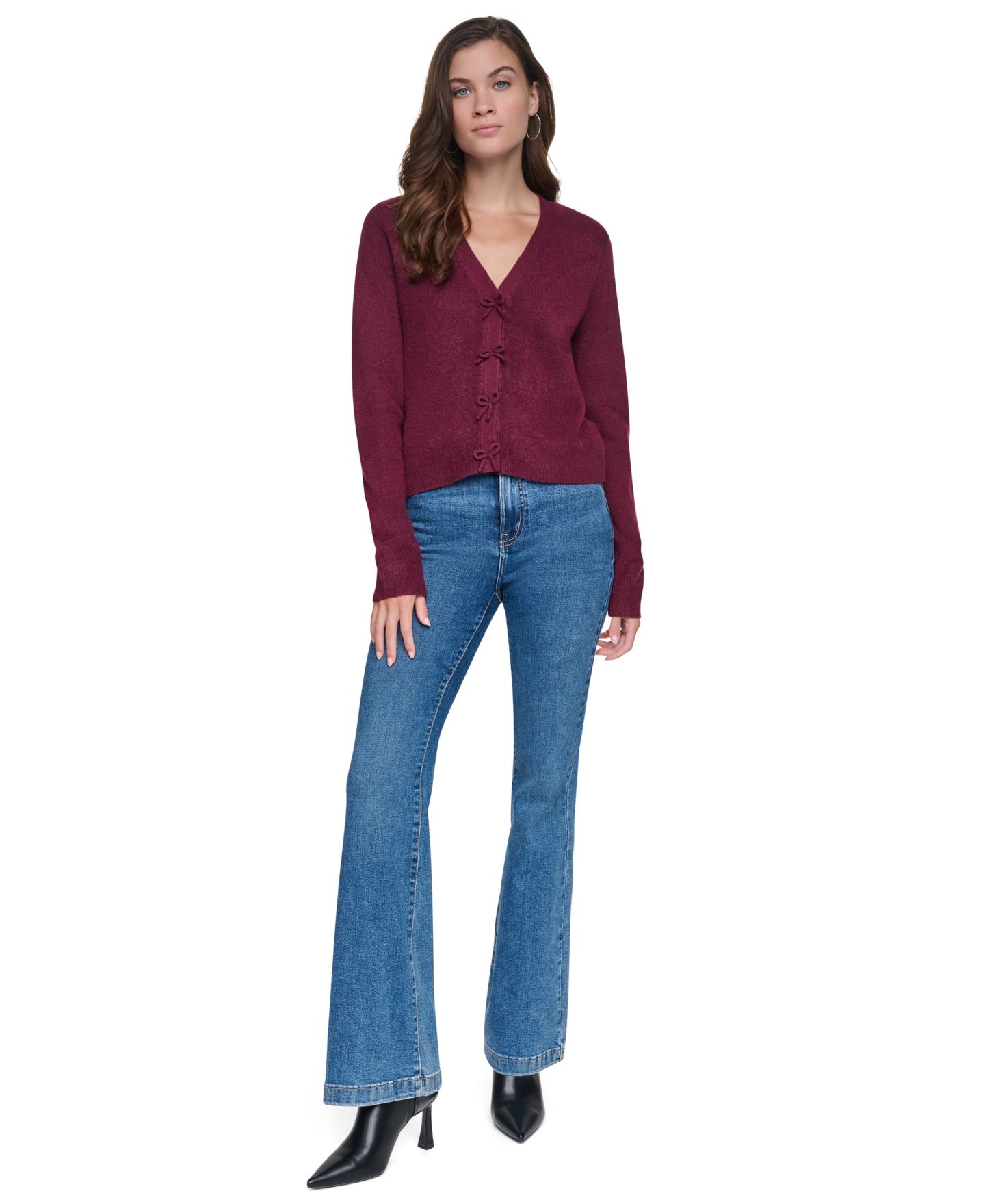 Женский кардиган DKNY Jeans Snap-Front-Bow-Tie, цвет: Бордово-красный — фото 2