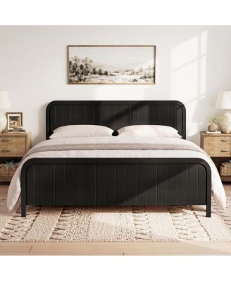 King Wood Platform Bed Frame with Headboard- Easy Assembly