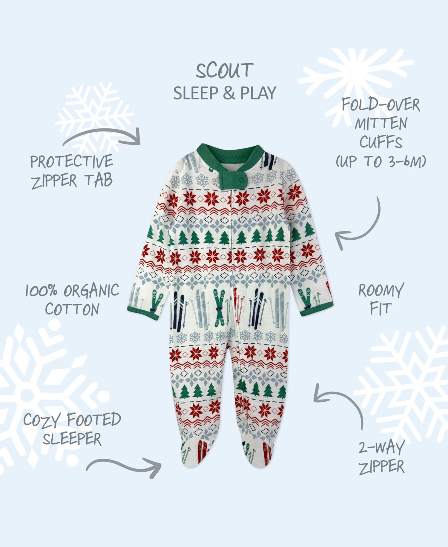 Baby Boys' and Baby Girls' Festive Holiday Print Footed Sleep and Play
