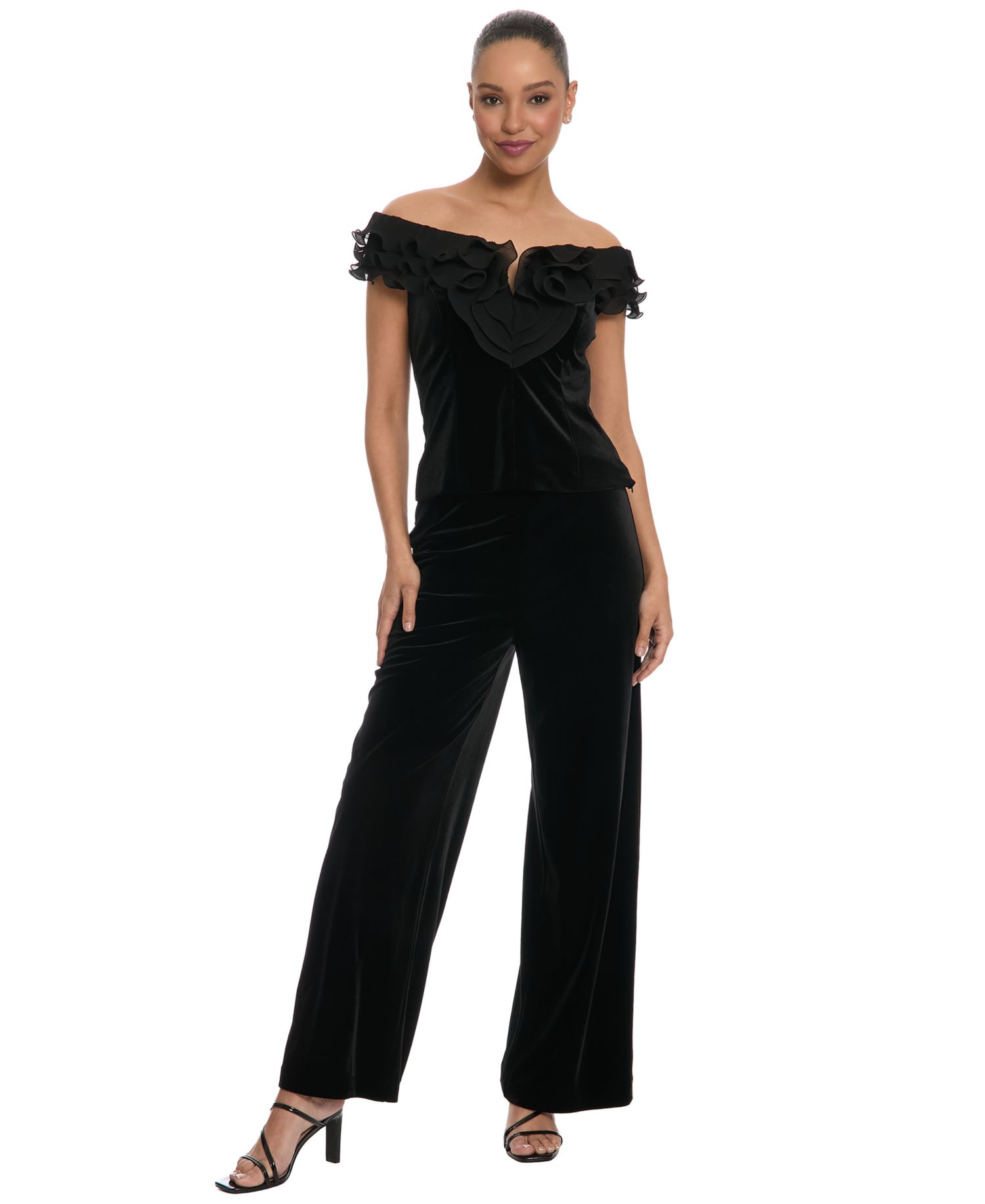 Women's Off-The-Shoulder Velvet Ruffle Blouse