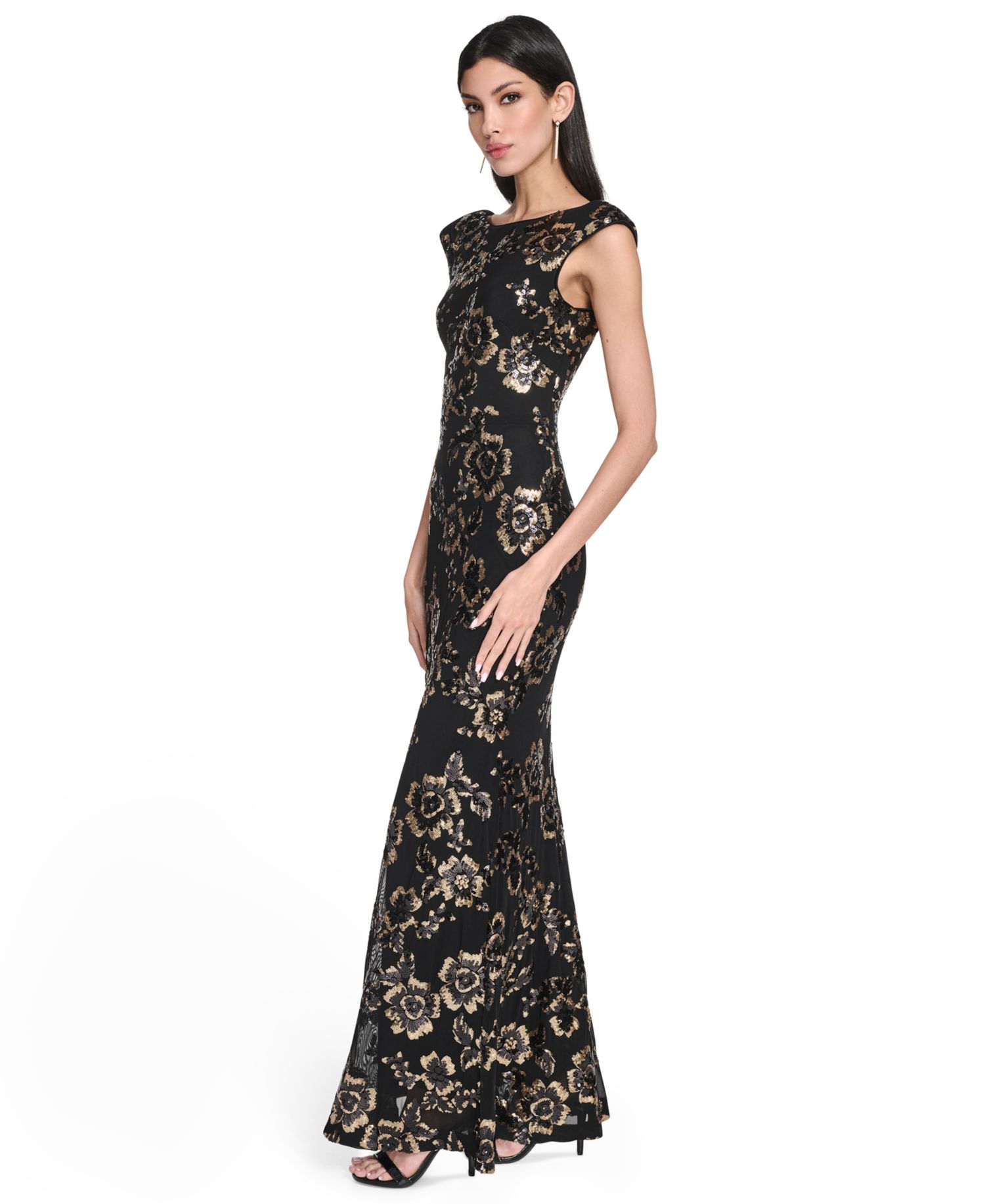 Petite Sequin Boat Neck Gown