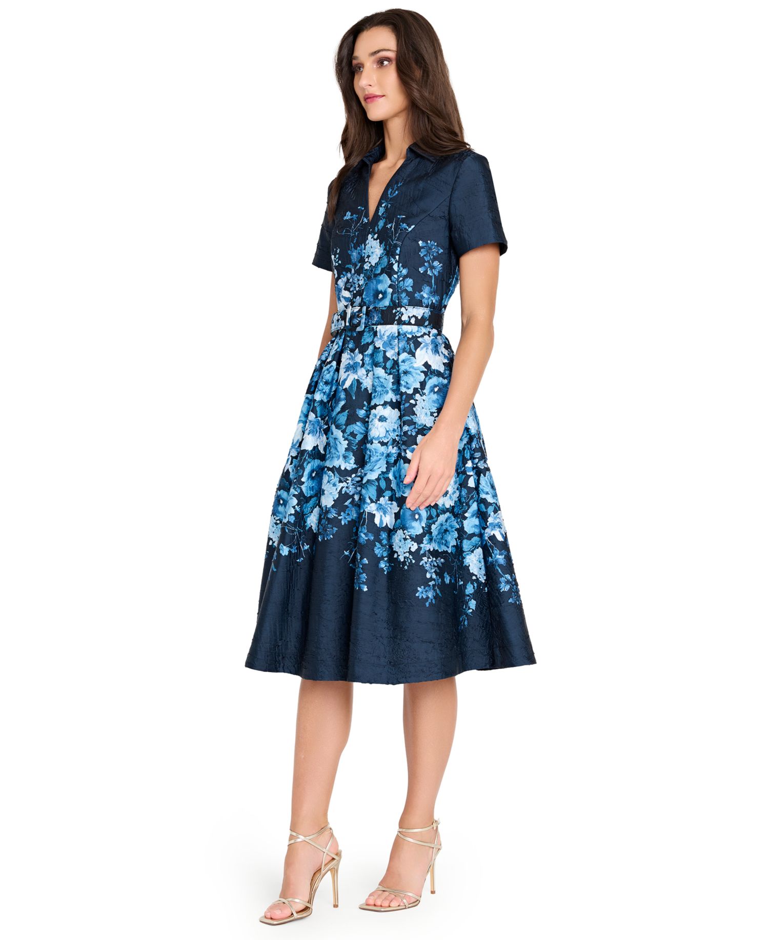 Women's Belted Floral-Print V-Neck Midi Dress
