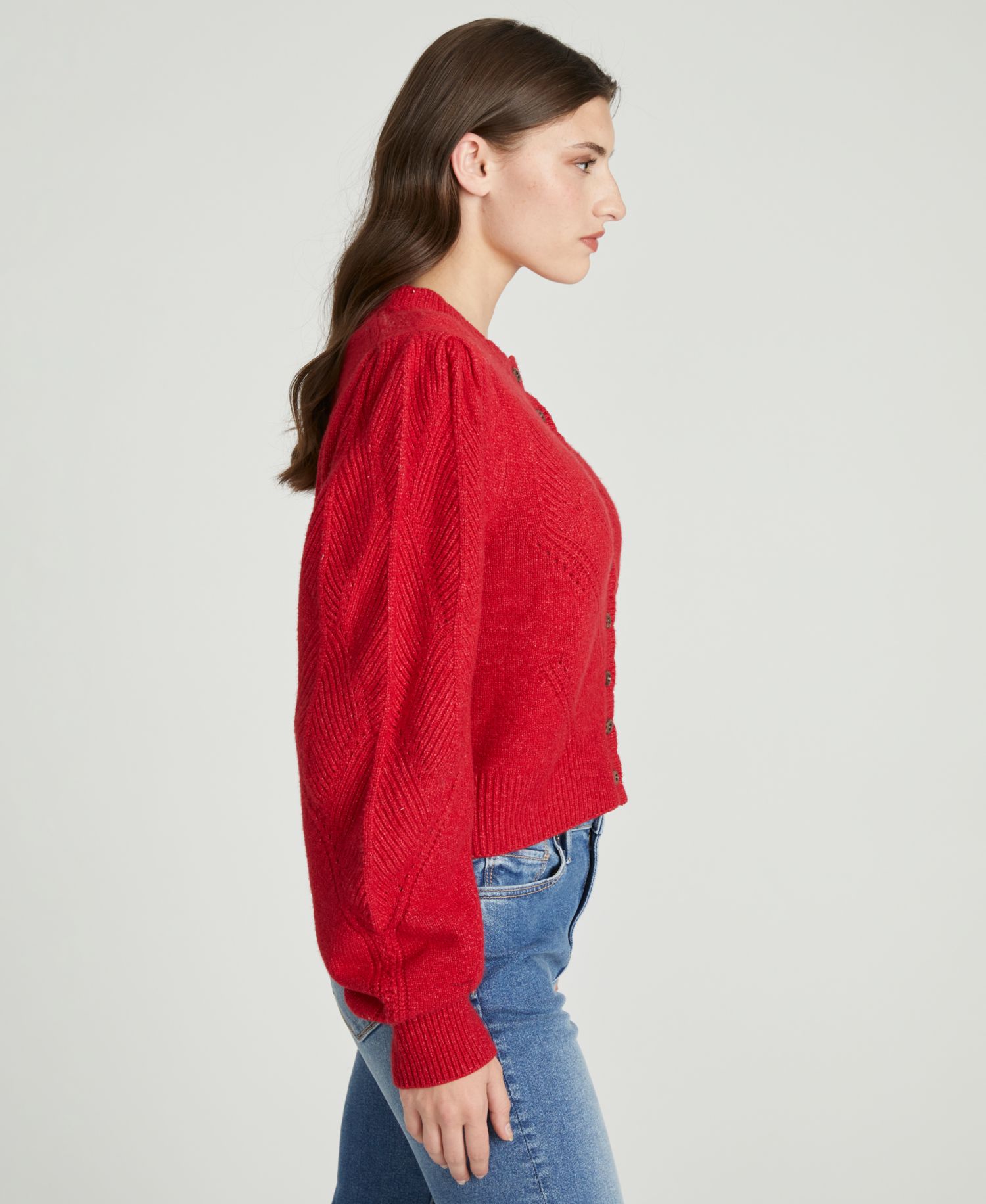 Women's Pointelle Wooden-Floral Button Cardigan