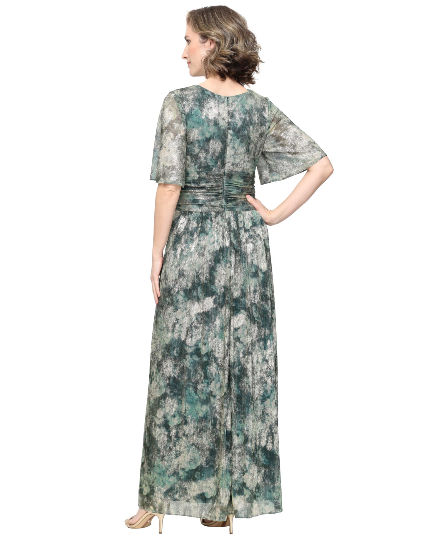 Women's V-Neck Metallic A-Line Gown