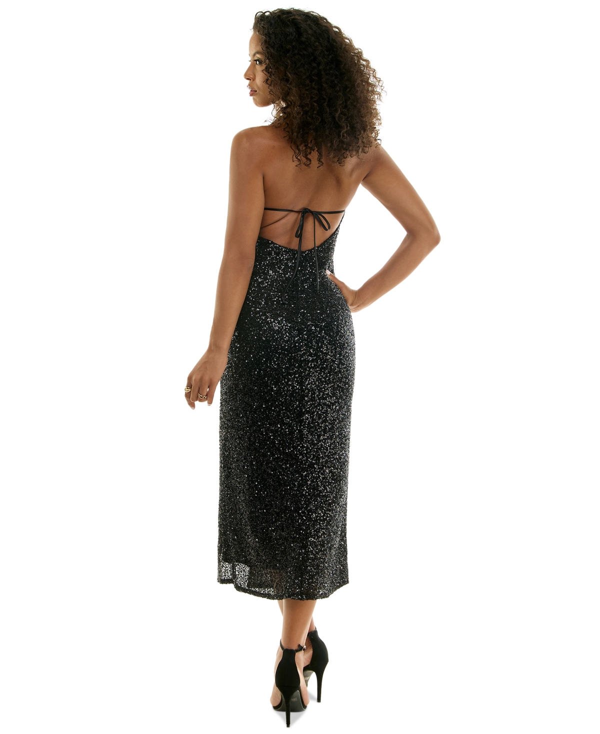 Katia Rae Juniors' Sequined Halter Midi Body-Con Dress