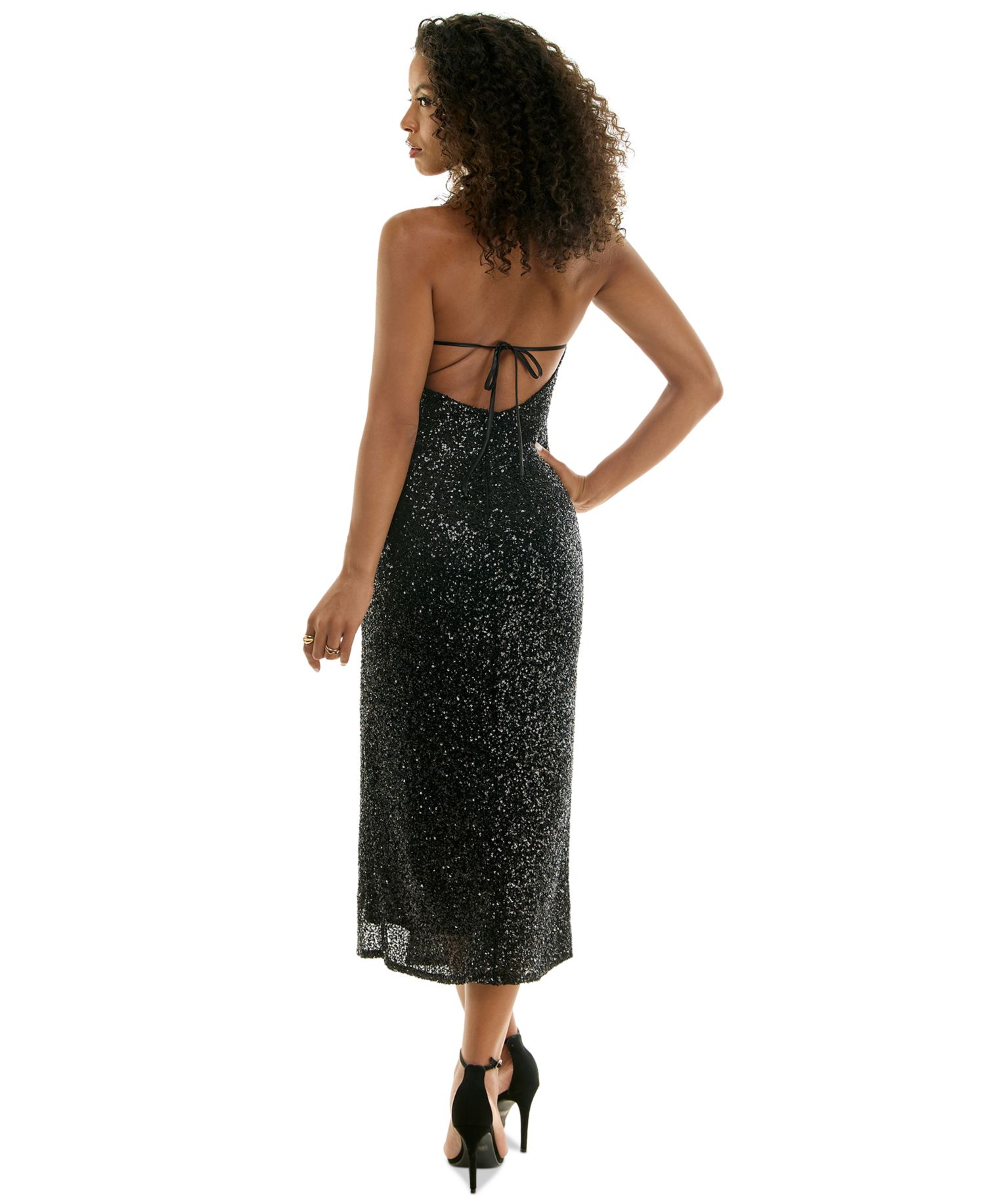 Juniors' Sequined Halter Midi Body-Con Dress