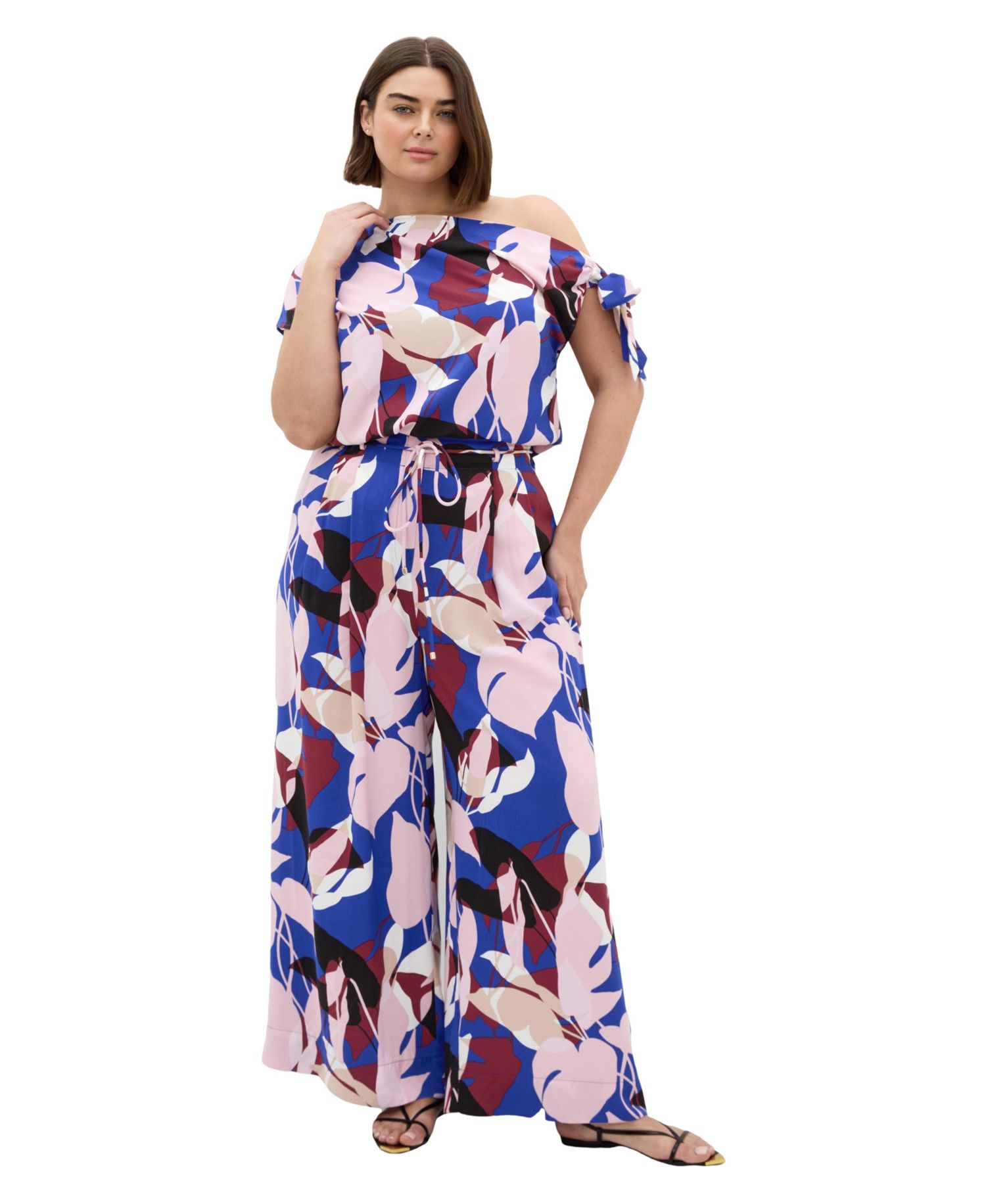 Plus Size Floral-Print High-Rise Wide-Leg Pants