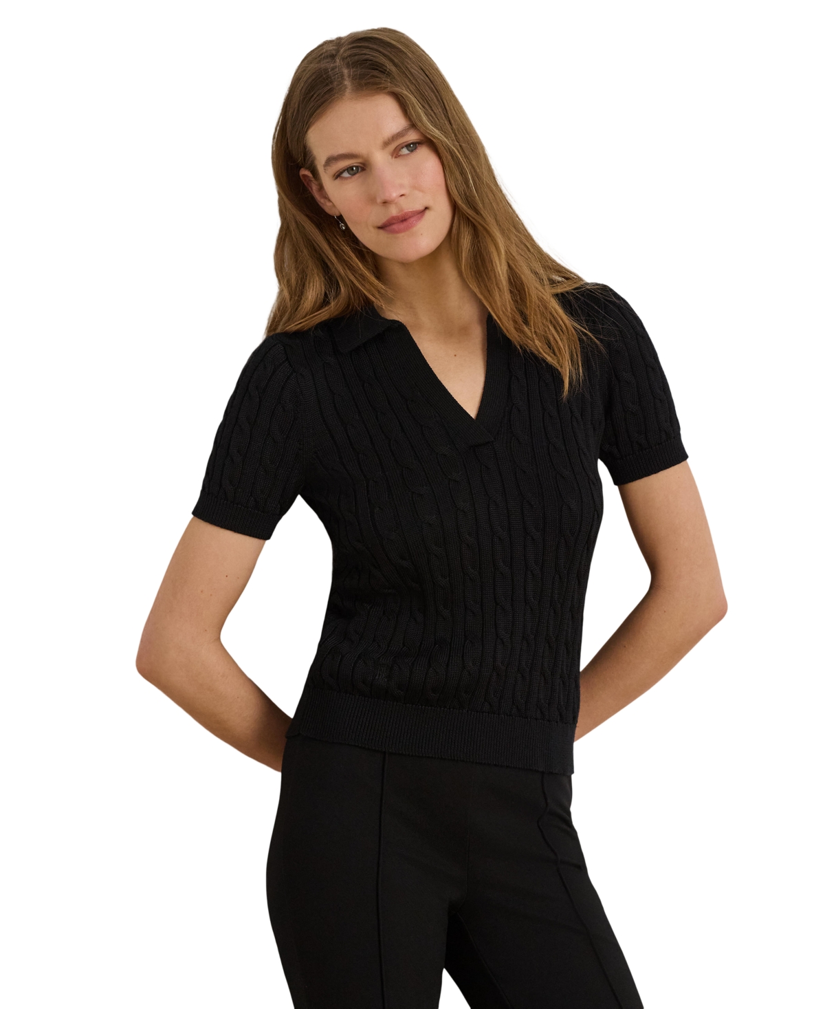 Lauren Ralph Women's Cable-Knit Collared Sweater