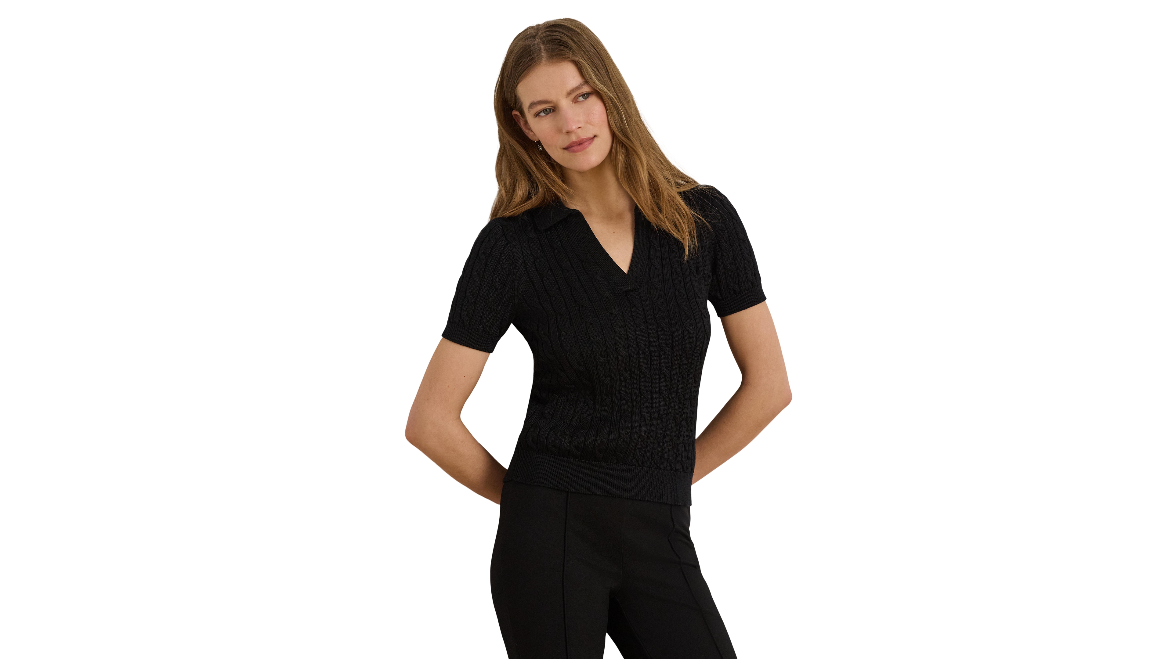 Lauren Ralph Women's Cable-Knit Collared Sweater