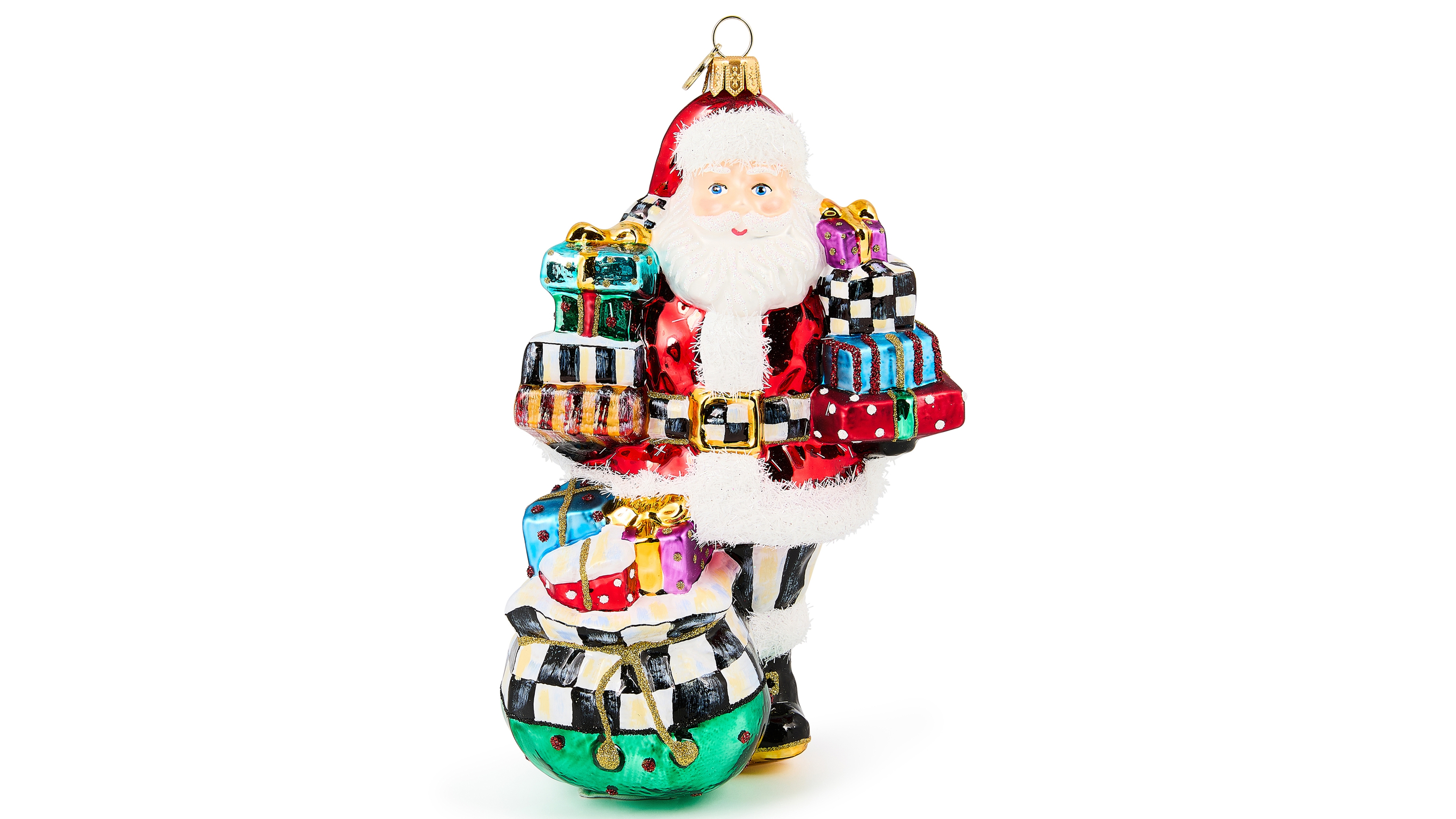 MacKenzie-Childs Santa with Gifts Glass Ornament
