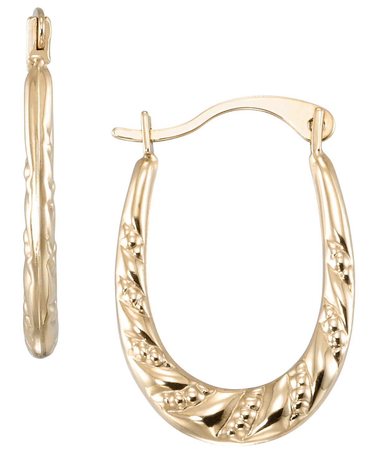 Macy's High Polished & Milgrain Oval Hoop Earrings in 10k Yellow Gold