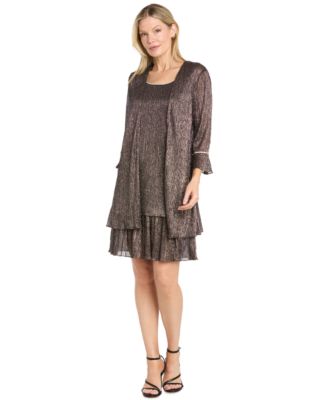 Women's Beaded Metallic-Pleat Scoop Neck 2-Piece Jacket Dress