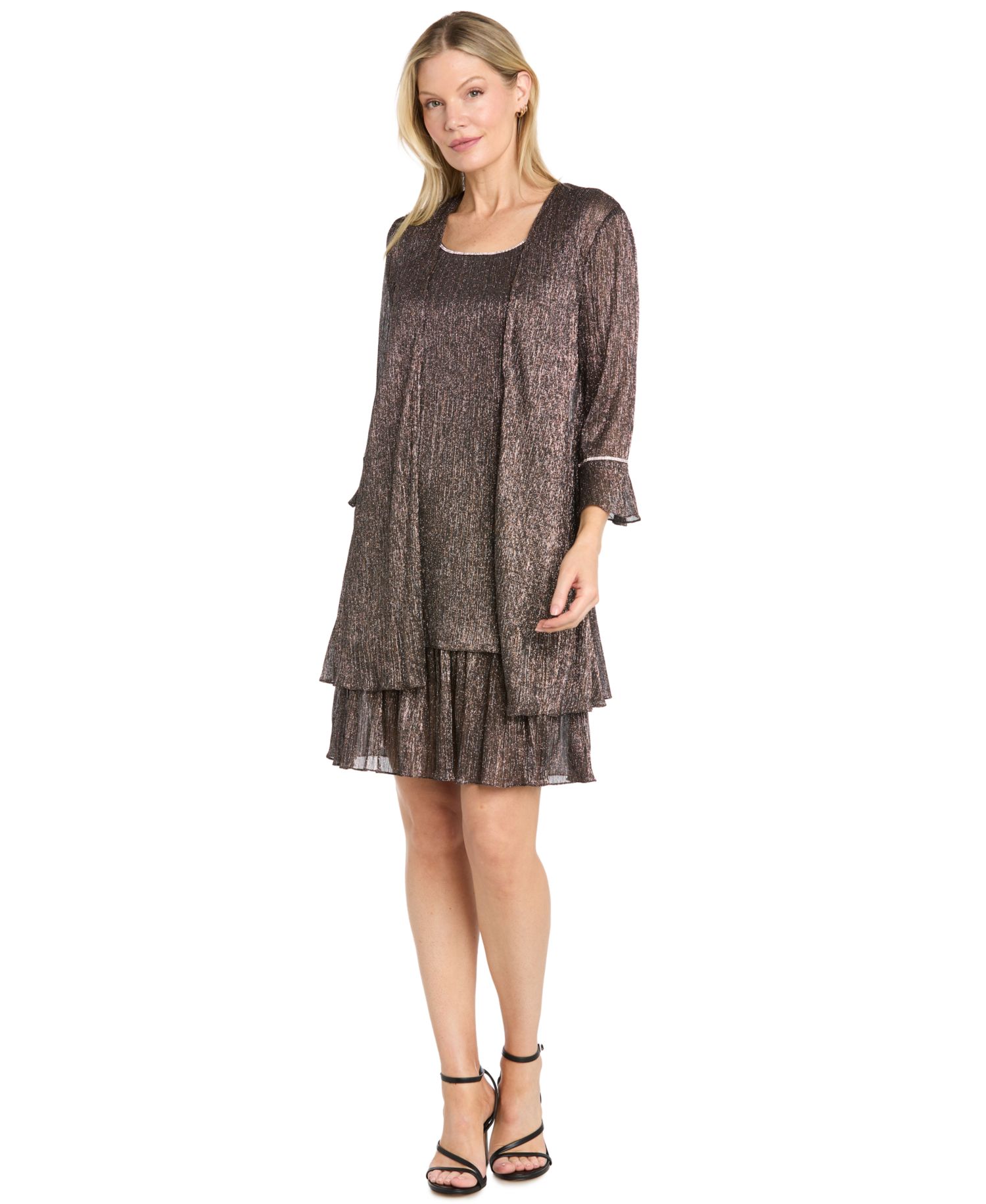 Women's Beaded Metallic-Pleat Scoop Neck 2-Piece Jacket Dress