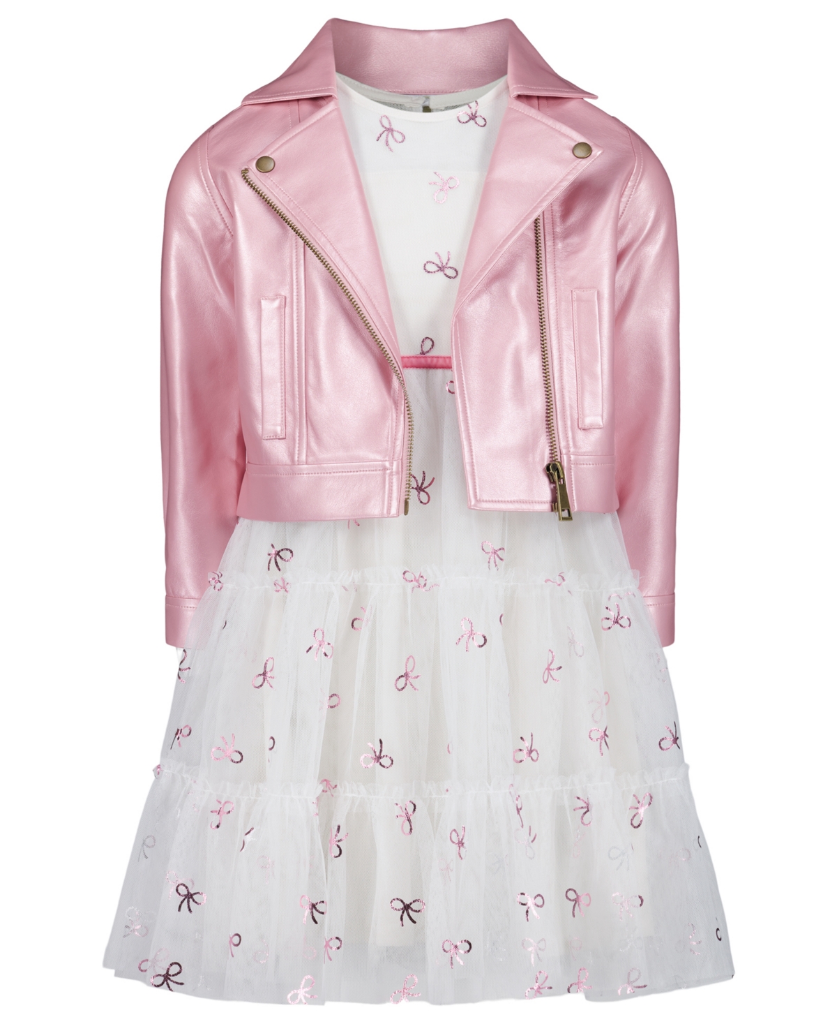 Blueberi Boulevard Girls' 2T-6X Moto Jacket and Dress, 2-Piece Set