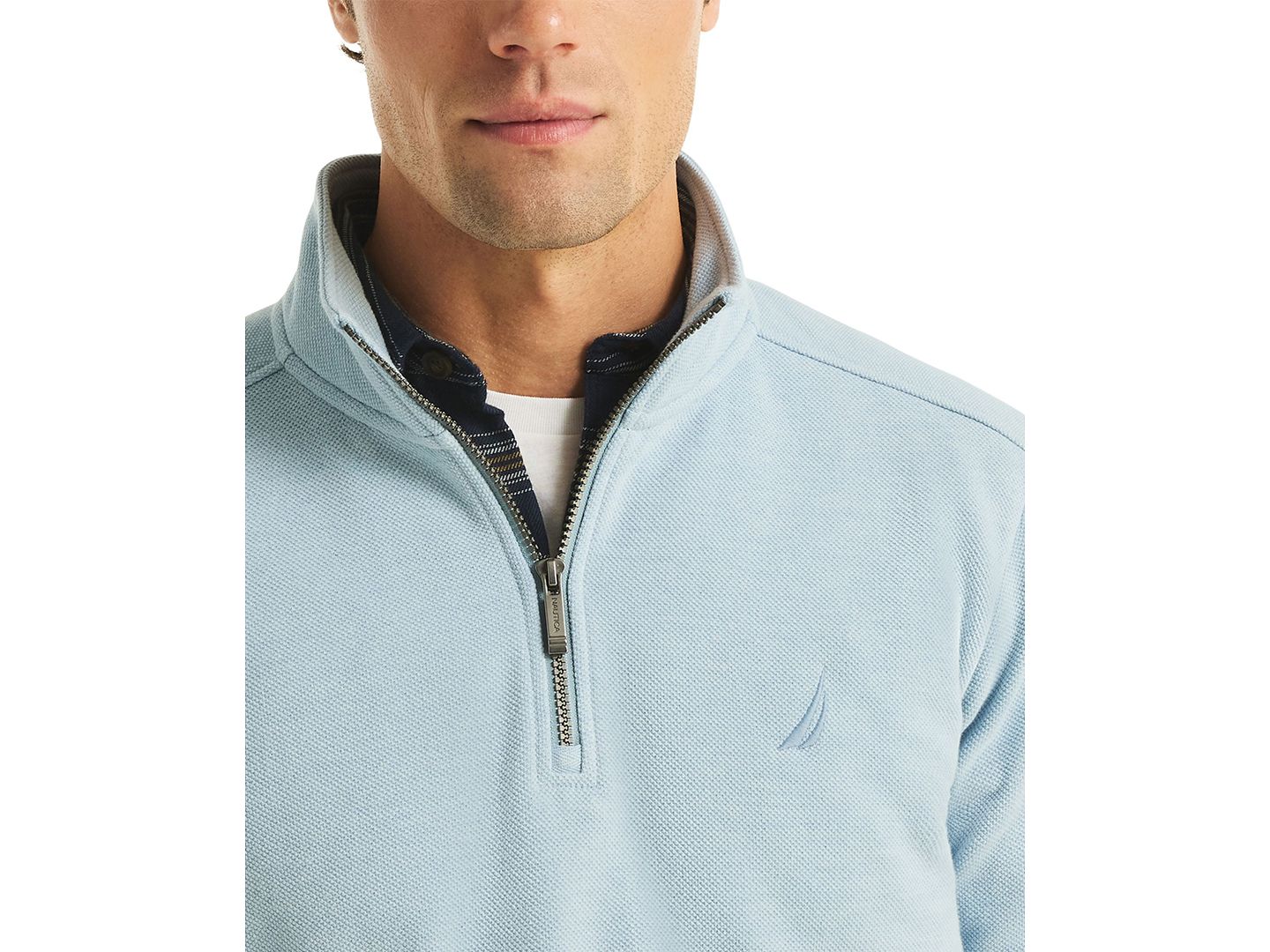 Мужские толстовки Nautica Pique Fleece Mock Neck Quarter Zip, цвет: Меланжевый — фото 3