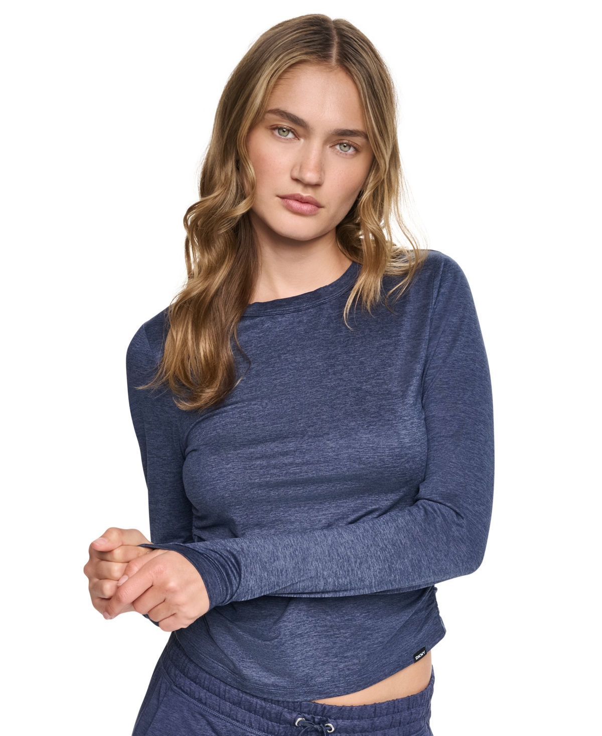 Dkny Sport Women's Spacedye Ruched Cropped Long-Sleeve Top - Peacoat Spacedye
