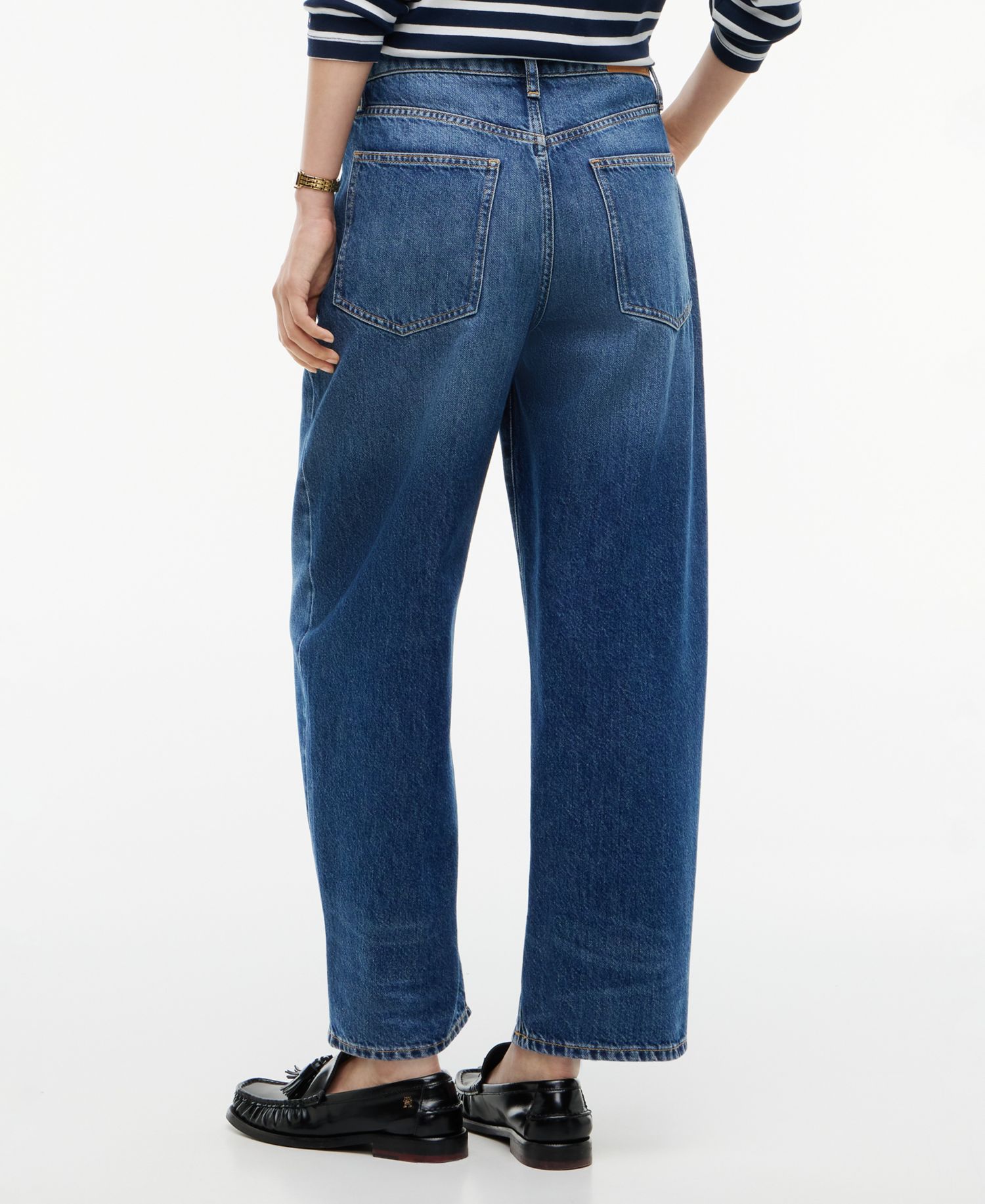 Women's Quinn Mid-Rise Barrel-Leg Dark-Rinse Jeans