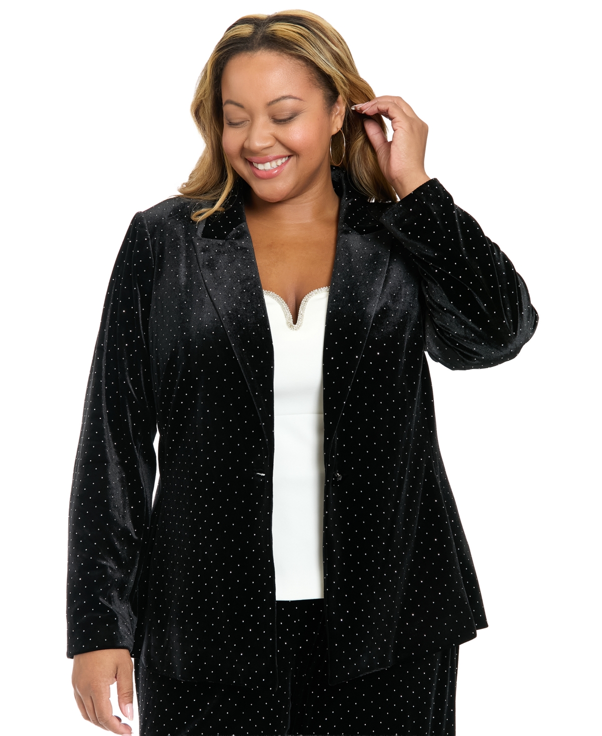 Muse Plus Size Embellished Long-sleeve Blazer Jacket In Black Silver