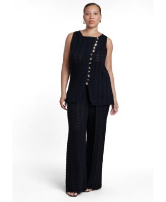 Plus Size Pointelle Stitch High-Rise Wide-Leg Pull-On Sweater Pant