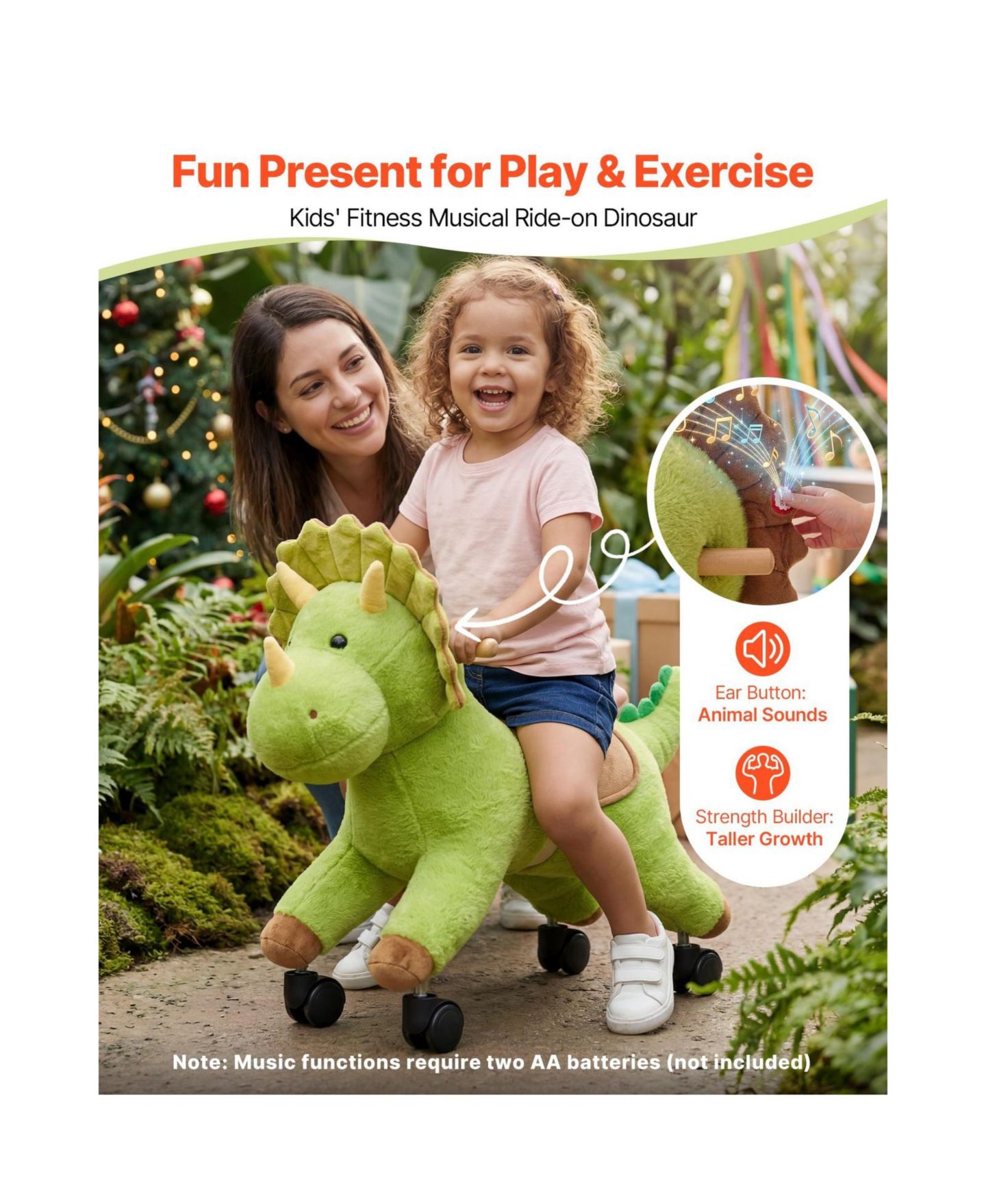 Детская игрушка Glintex Ride-On Dinosaur Toy with Roar Sounds, Holds 88 lbs, цвет: Зелёный — фото 4
