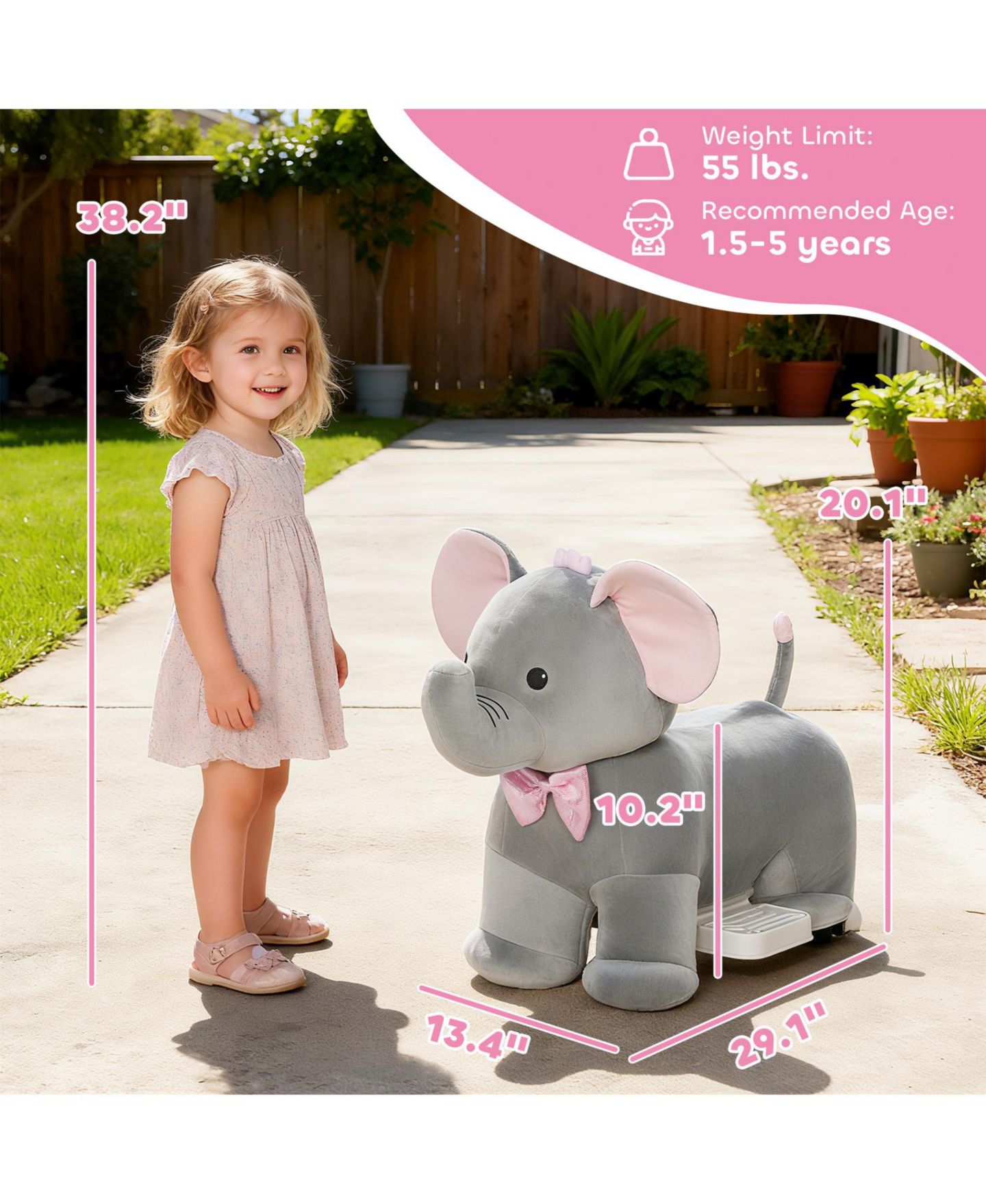 Детская игрушка Glintex 6V Ride-On Elephant with Music and Foot Pedal, Ages 1.5-5, цвет: Серый — фото 3